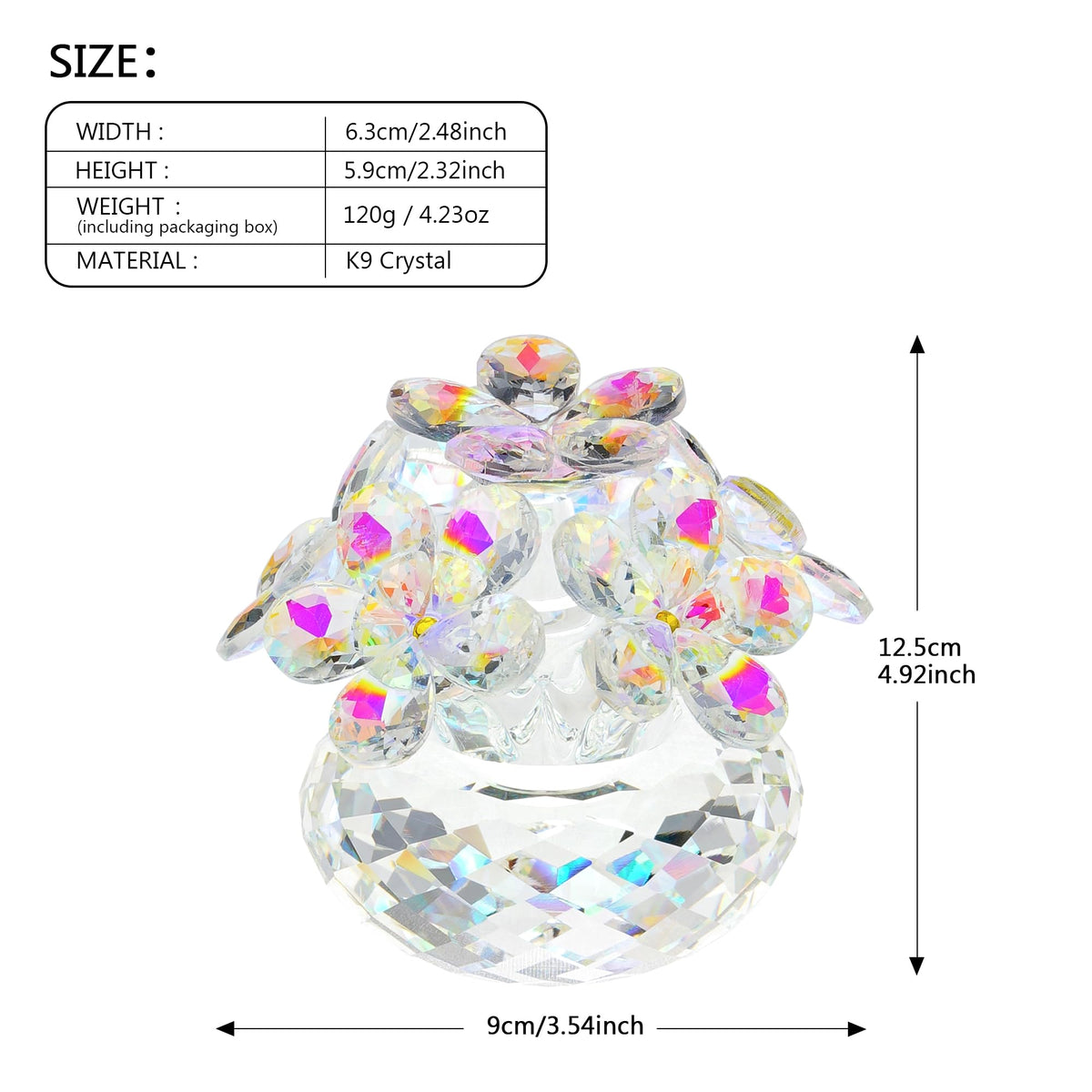 RONGK Kristo Crystal Cherry Blossom Figurine Glass Flower Bouquet Collectibles Decor for Wedding Anniversary Tabletop Centerpieces