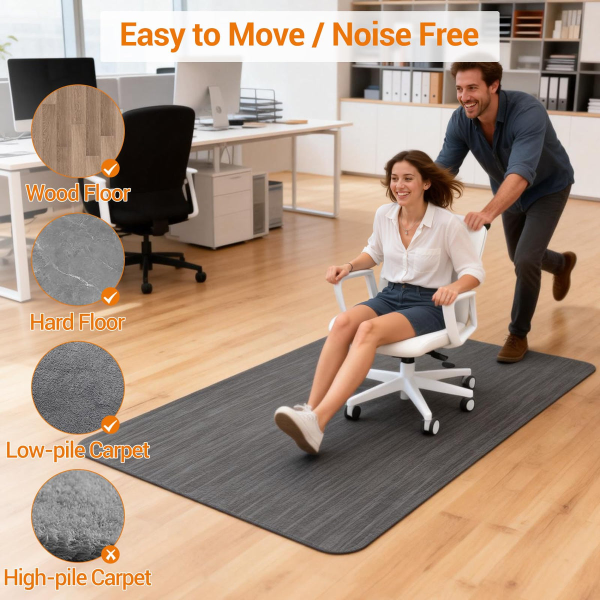 Garvee Office Chair Mat for Hardwood Floor, 48" x 60" Under Desk Computer Rolling Chair Mat for Wood Tile Floor, Anti-Slip Backing Under Desk Low-Pile Office Rug Floor Mats Black Gray