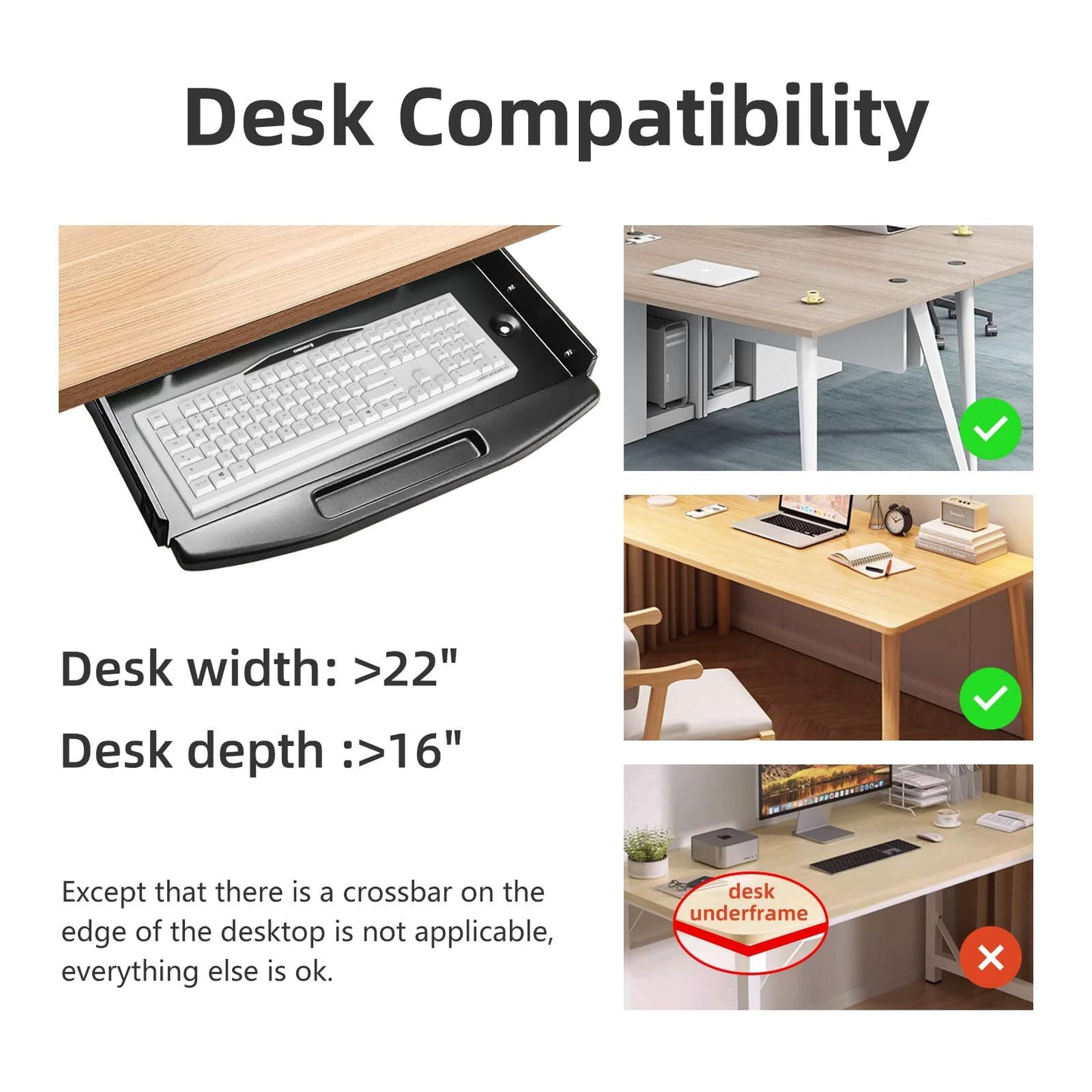 Solid Steel Under Desk Keyboard Tray Slide Out with 360° Rotating Mouse Platform,Keyboard Shelf Sliding,Under Desk Mounted Keyboard Holder,Under Desk Keyboard Drawer 28"Lx11"W