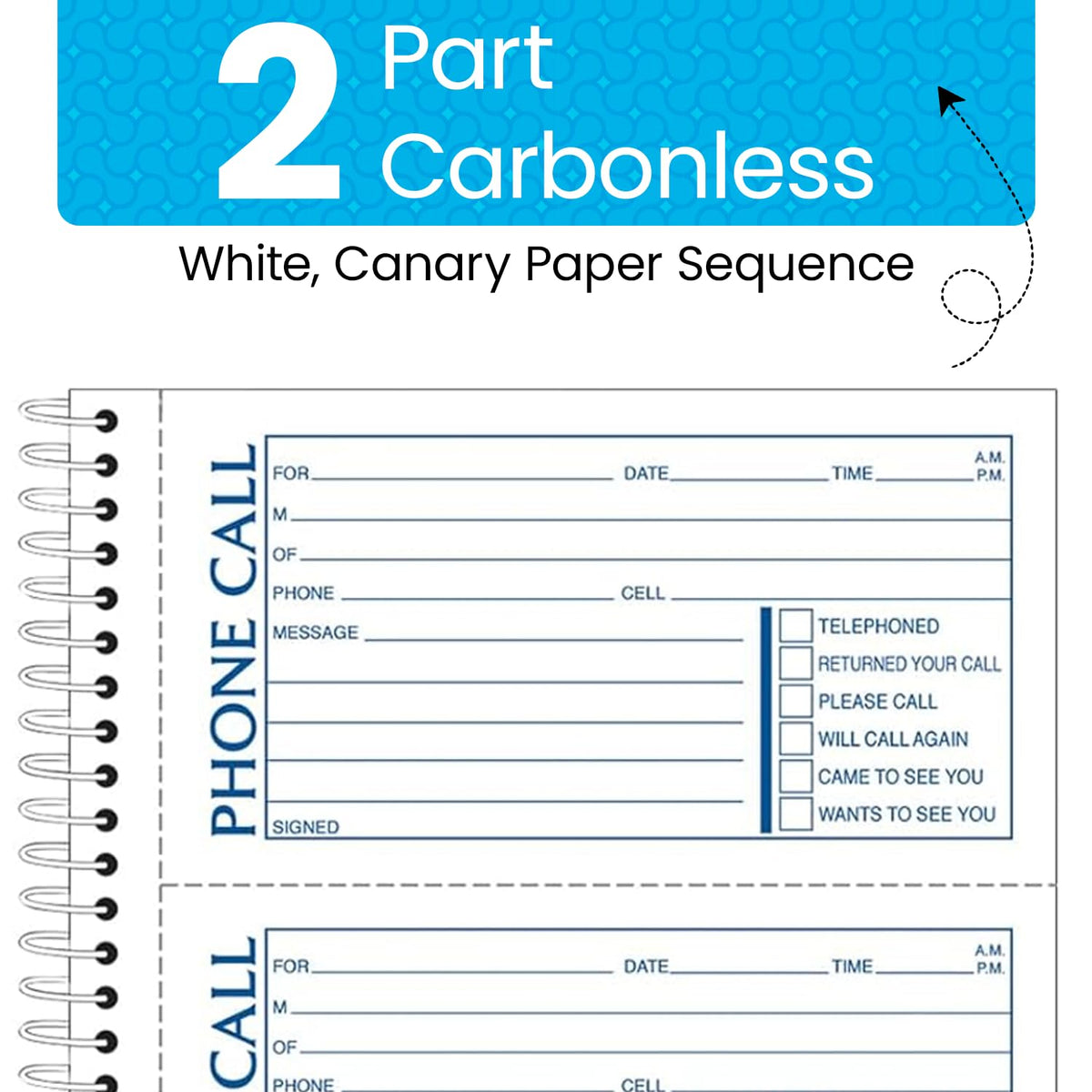 Adams Phone Message Book, 5.25 x 11 Inch, Spiral Bound, 2-Part, Carbonless, 4 Messages per Page, 400 Sets, 2-Pack, White and Canary (S1154-2D)