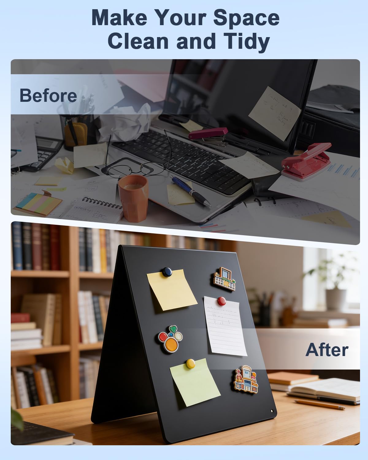 UCEC Metal Magnet Board, Magnetic Bulletin Board, Magnetic Display Board with Stand, Double-Sided V-Shaped Memo Board Easel for Magnet, 11.8"x10" Black Desktop Tabletop Display for Home Office Kitchen