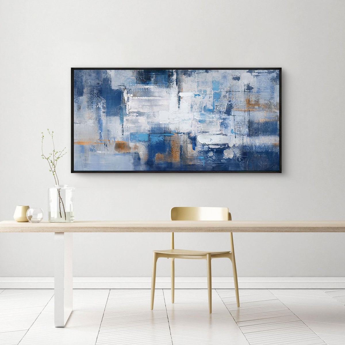 KLAKLA Blue Abstract Canvas Wall Art - Black Frame Artwork Picture Living Room Wall Decor Modern Paintings Large Wall Art for Bedroom Home Decoration