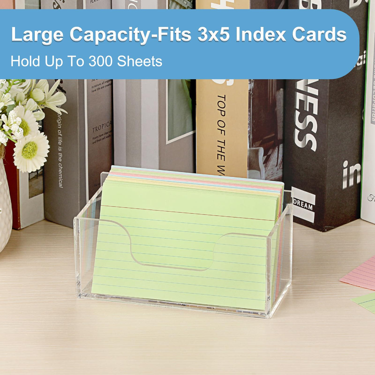 BTSKY 2 Pack Acrylic Index Card Holder Display Stand - 3X5 Inch Notecard Box Recipe Organizer, Clear Index Card Case for Office Desk Recipe Notecard Storage Box, Photo Holder Organizer