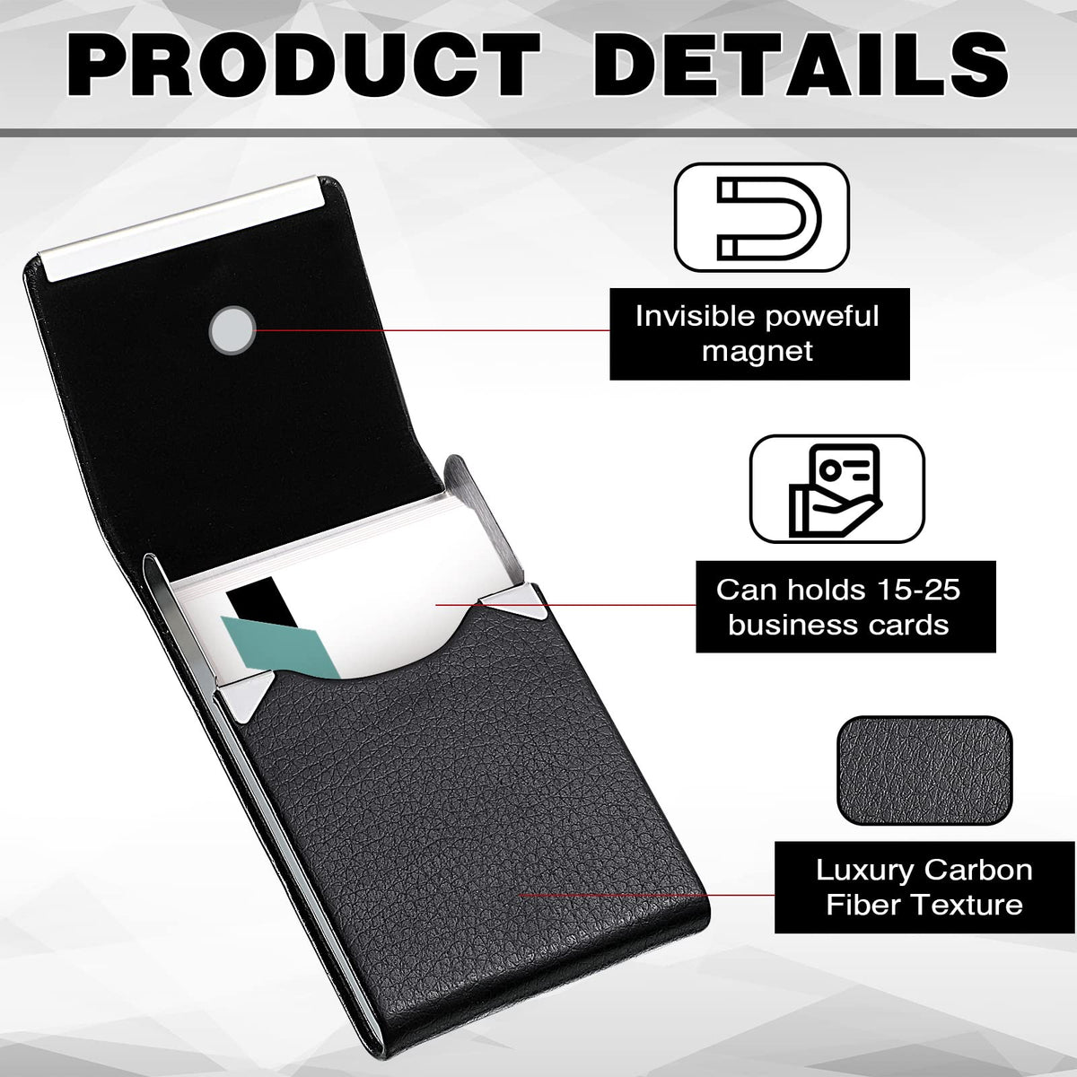 Yexiya 12 Pcs Leather Business Card Holder Case PU Leather Business Pocket Card Holders Wallet with Magnetic Closure for Men Women Office Gifts, Black