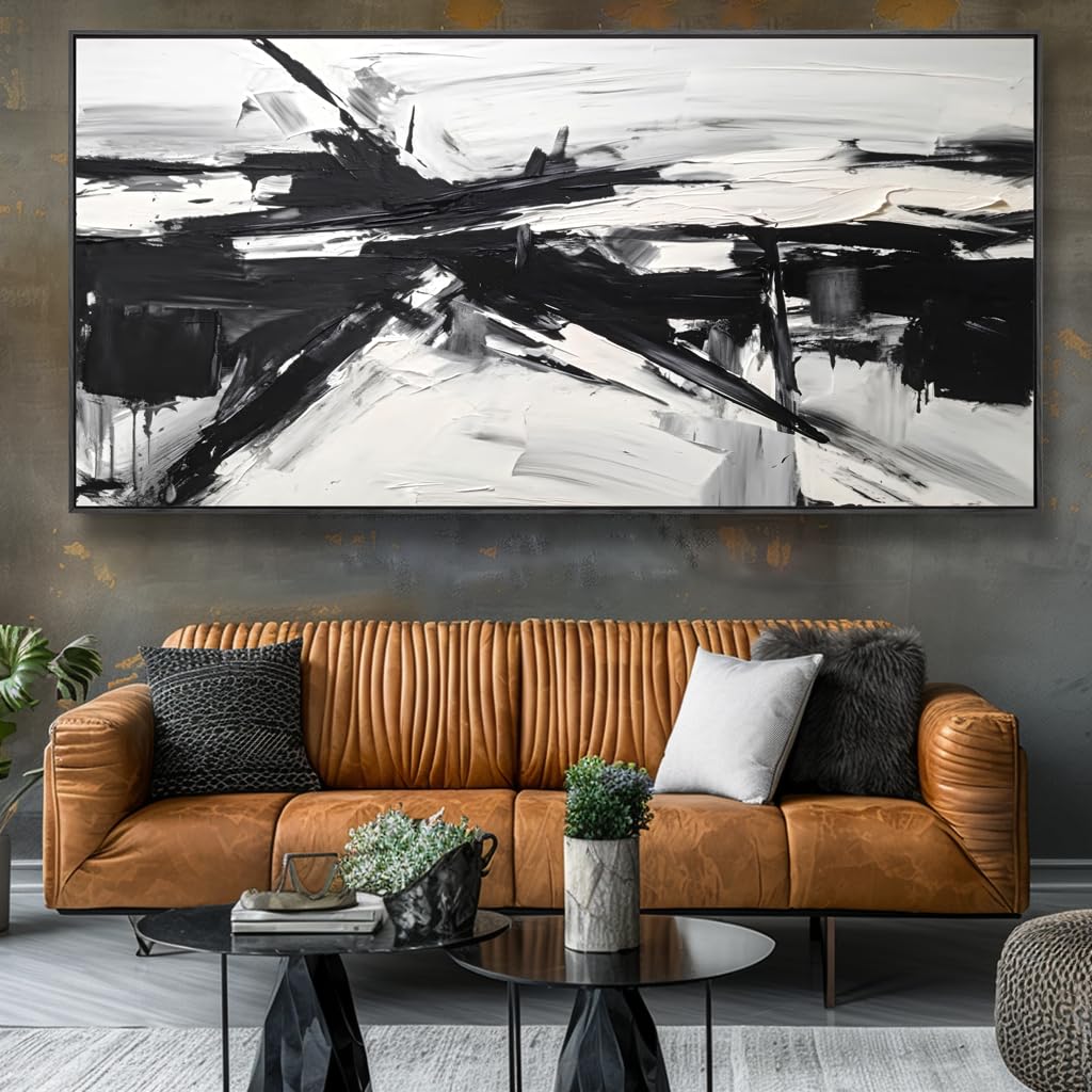 Wall Art Abstract Canvas Painting Black and White Modern Artwork for Living Room Bedroom Dining Room Home Office Decor 20"x40" with Framed