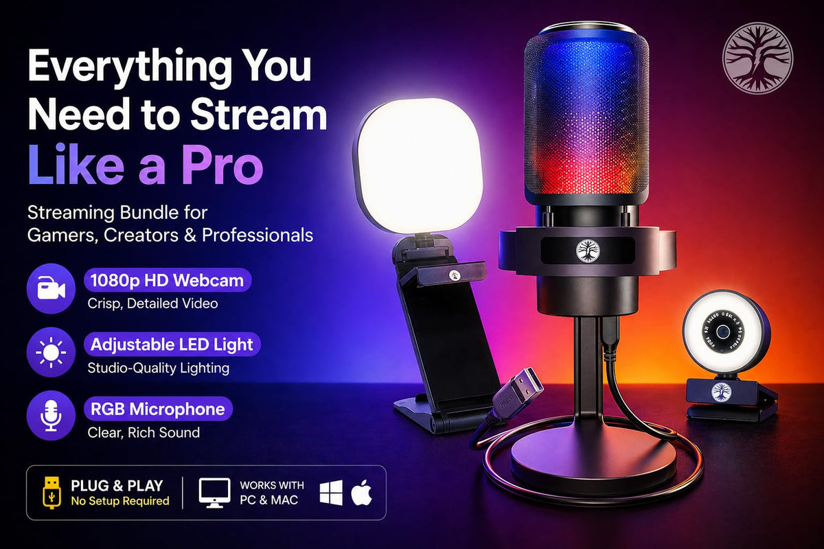 Webcam Streaming Kit with USB RGB Microphone & LED Light – 1080P 30FPS Streaming Camera Bundle for Twitch, YouTube, Podcasting, WFH – PC & Mac Compatible
