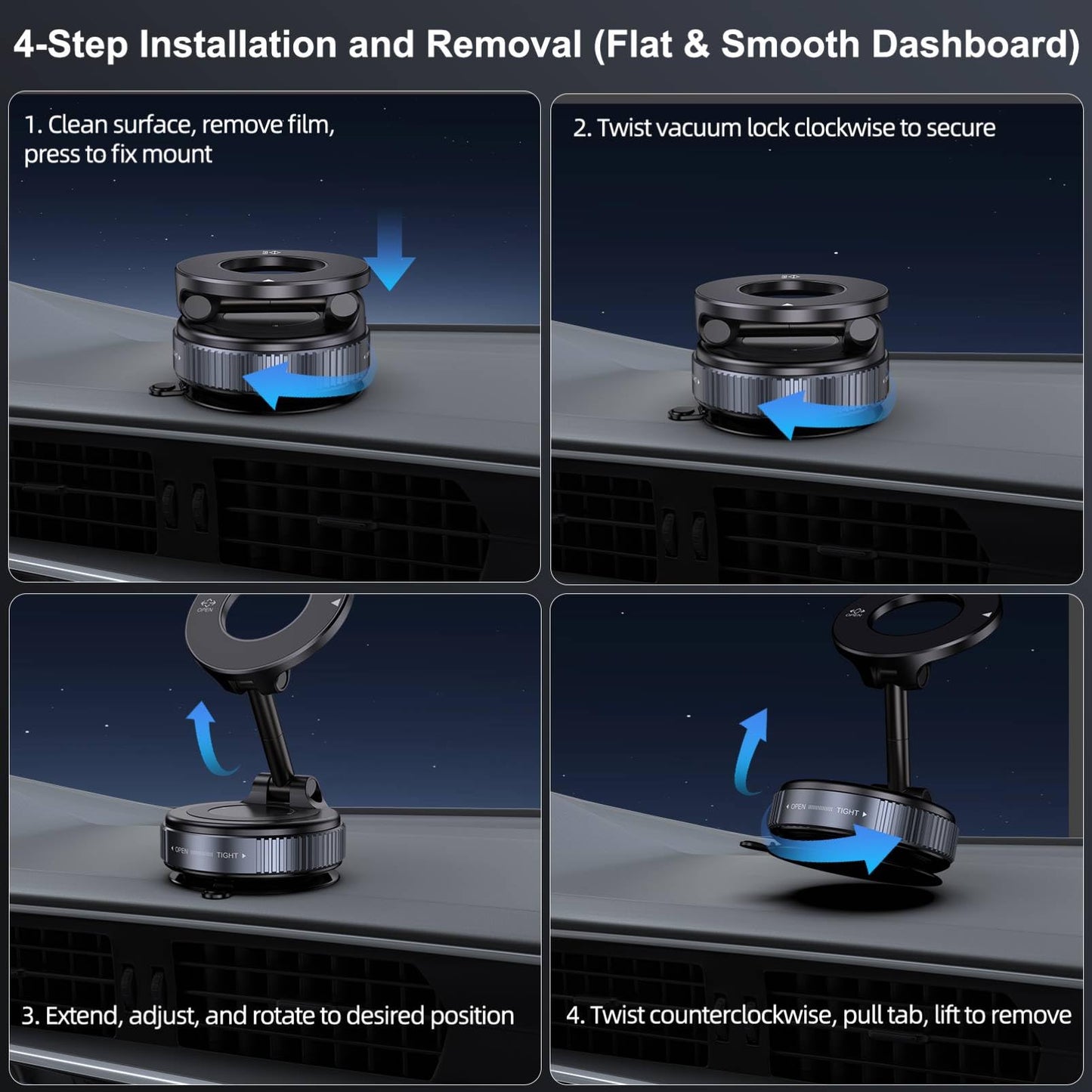 Jikasho Vacuum Magnetic Car Phone Holder for Magsafe, Hands-Free 360° Adjustable Suction Cup Phone Mount for Car/Gym/Mirror/Smooth Surface, Compatible with iPhone & Android (Black)