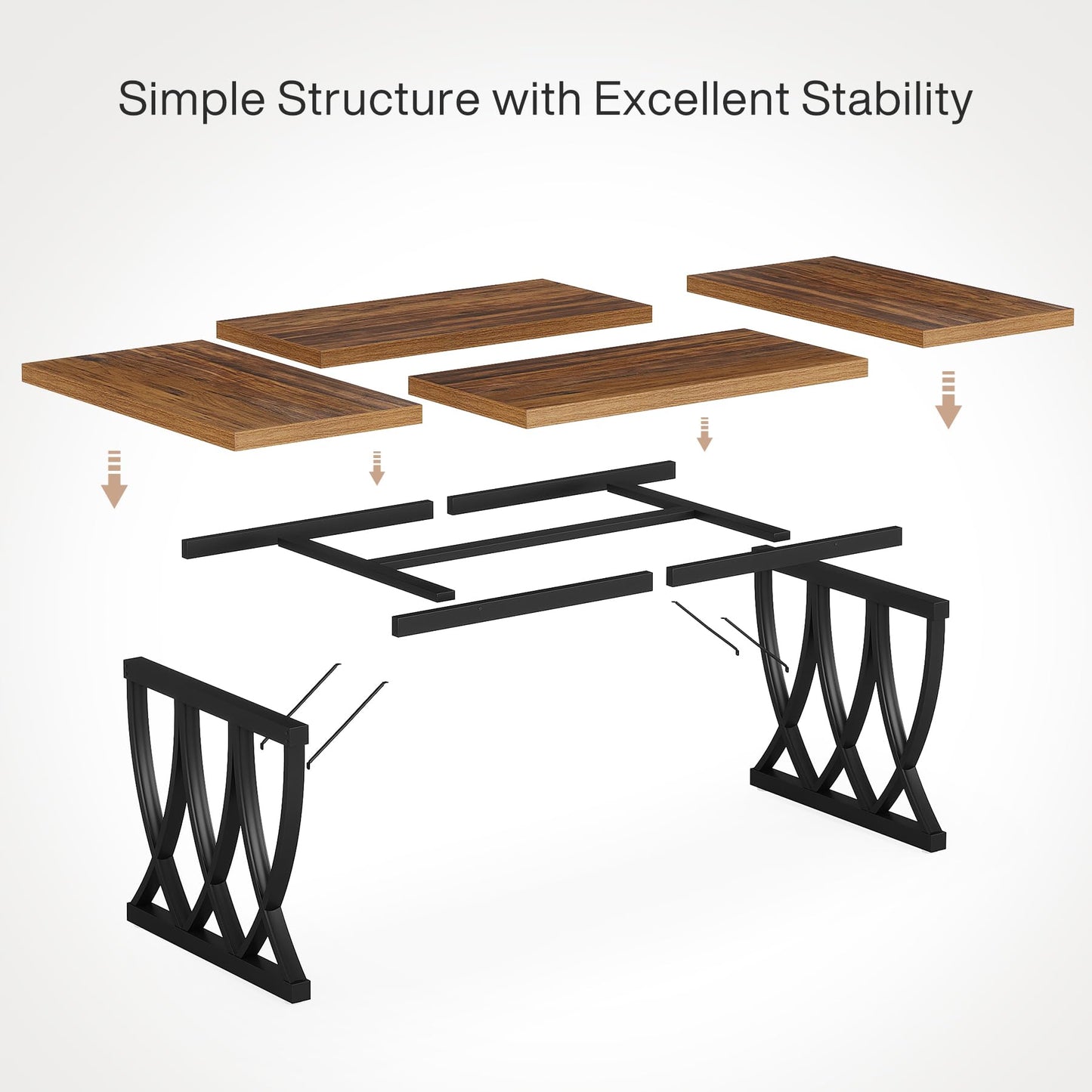Tribesigns 6 ft Conference Table for 6-8 People, 70.86-Inch Rectangle Meeting Seminar Table with Unique Curved Metal Support for Home Office (Without Chair, Retro Brown & Black) (1)