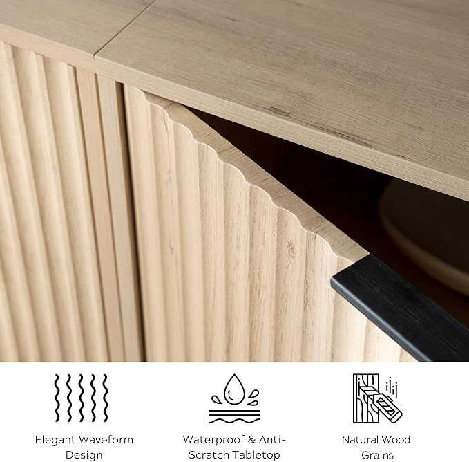 EYYTHUNG Fluted Storage Cabinet Sideboard Buffet Cabinet, Modern Accent Cabinets