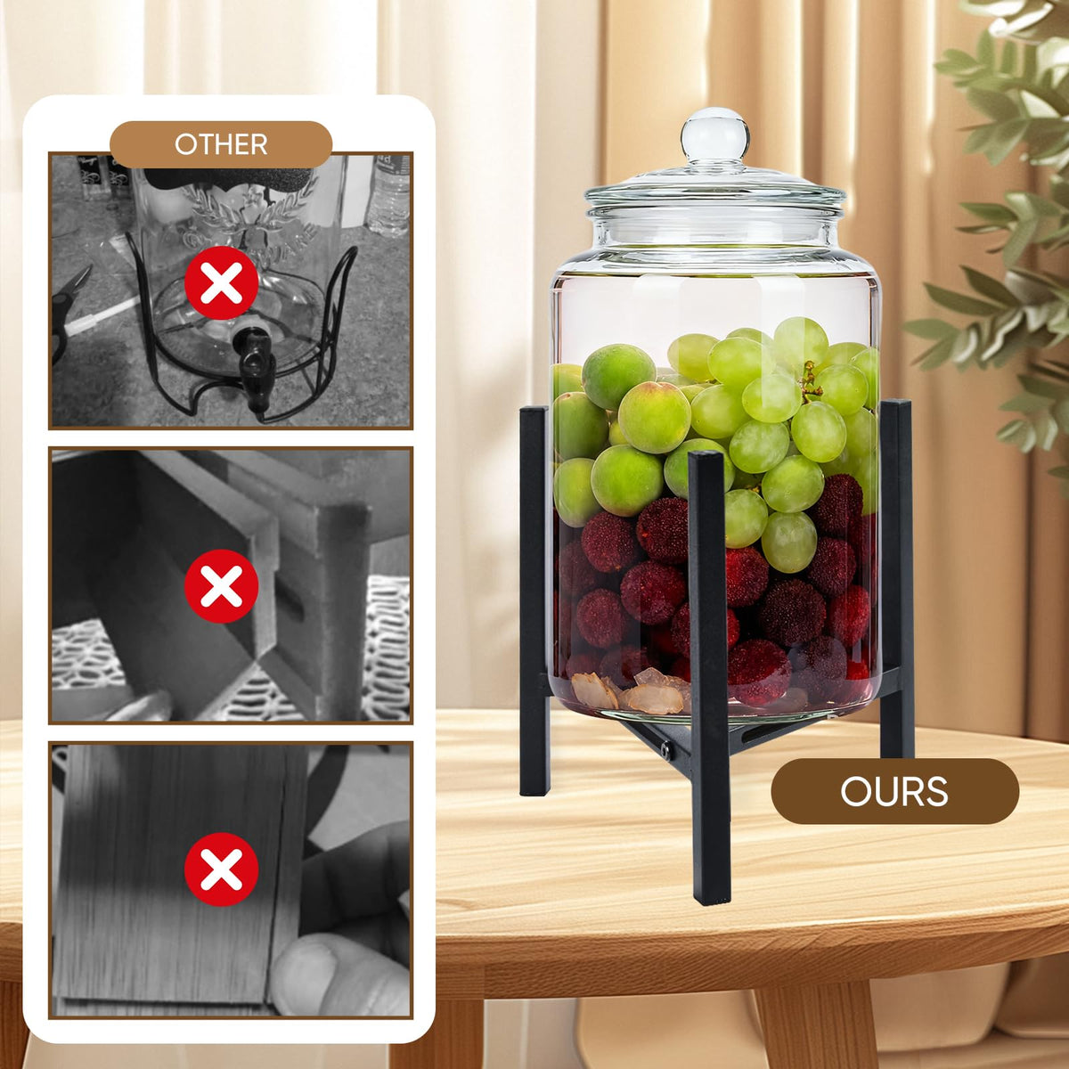 Aivkoif Adjustable Beverage Dispenser Stand - Universal Holder Fits 1 to 3.5 Gallon Drink Dispensers for Party, Wedding, Catering (Stand Only) (Black-1PCS)