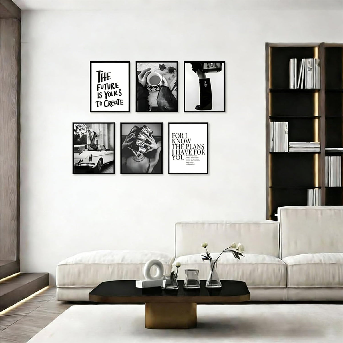 Trendy Black and White Wall Art Luxury Money Hair Rollers Girl Posters High Heels Motivational Quotes Home Decor for Bedroom Living Room Dormitory Modern Aesthetic Pictures Unframed 8x10 Inch