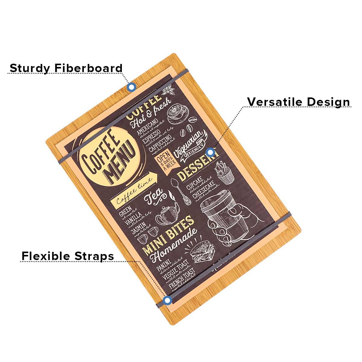 LZMS 4 Packs 9" x 12 1/2" Natural Brown Wood Color Clipboards, Menu Holder, Check Presenter with Straps - Suitable for Presenting Menus, Wine Lists and Daily Specials
