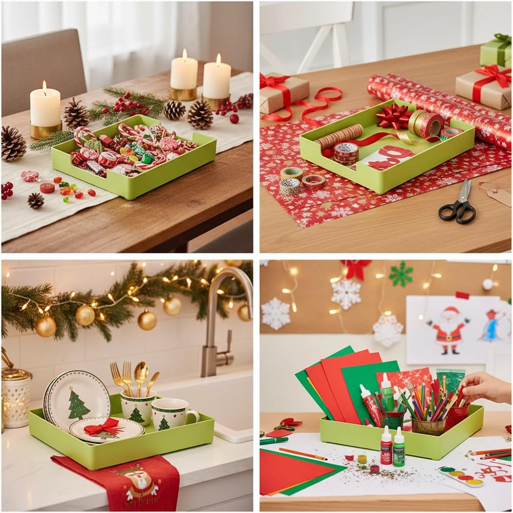 RHONZHAO Letter-Size Tray, Desk Drawer Organizer, A4 Plastic Paper Tray for Office, School, Home Storage, and Storage Containers for Gift Wrap, and Crafts (Green)