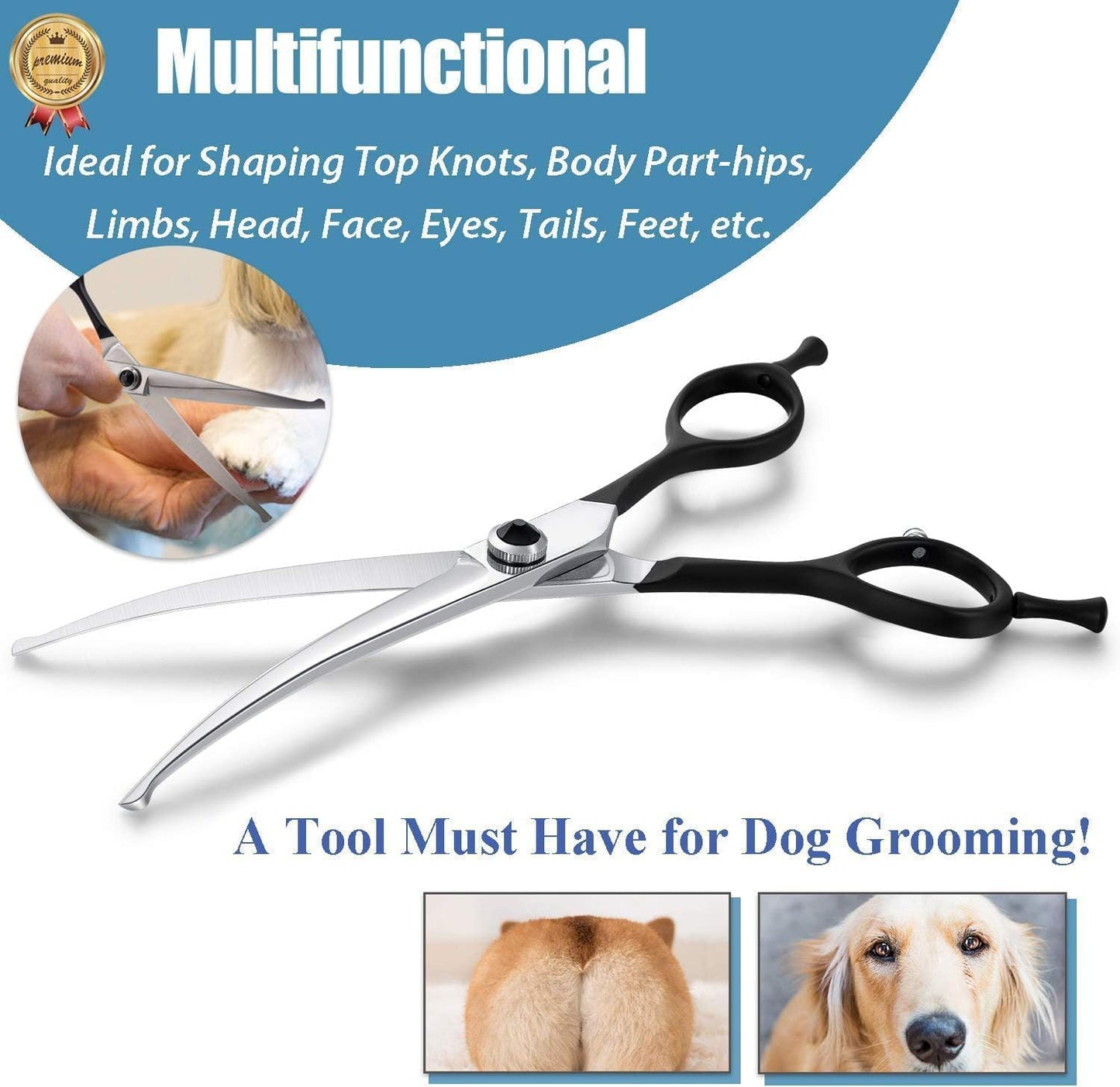 Dream Reach Round Dog Grooming Scissors - Downward Curved Dog Shears for Trimming Face and Paws, Safety Round Tip Shears for Pet Cats, Professional Pet Grooming Scissors Black 6.5"