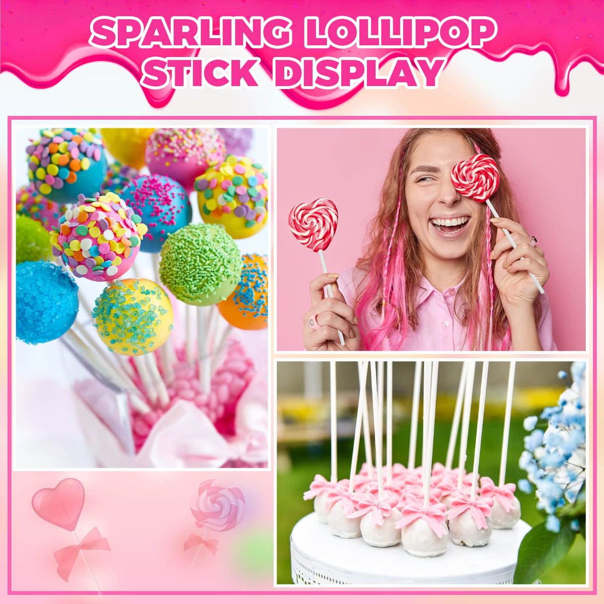 600Pcs Lollipop Stick, 6IN Cake Pop Sticks with Clear Treat Bags & Gold Twist Ties, Cake Pops Making Tools for Lollipops, Candies, Chocolates Cookies