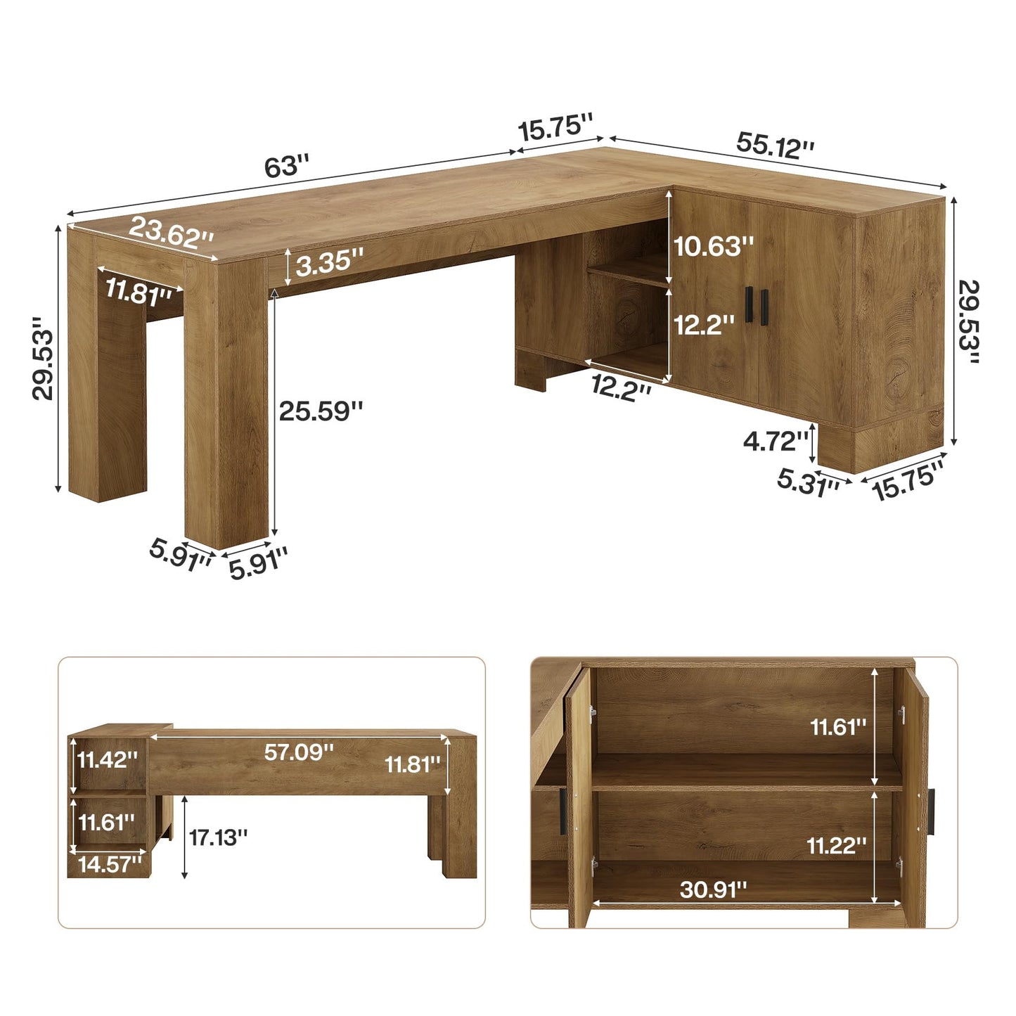 Tribesigns L-Shaped Executive Desk, 78-Inch Office Desk with Storage Cabinet and 2-Tier Shelf, Large Wooden Computer Writing Table Business Furniture Workstation for Home Office, Brown
