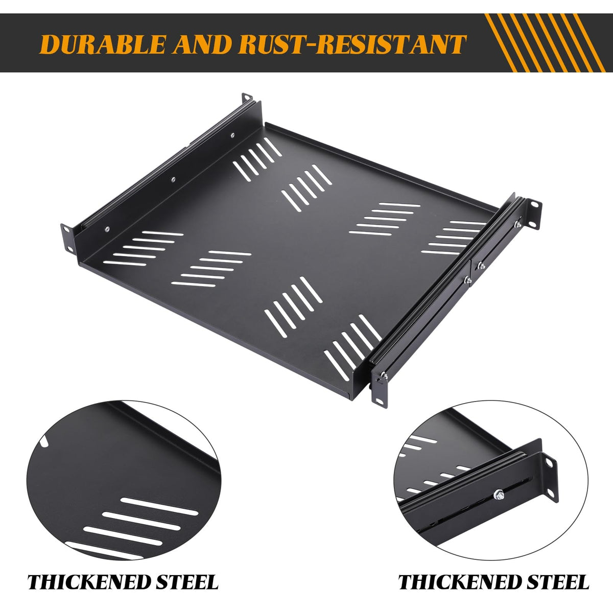 Otoolling 1 Pcs 1U Sliding Shelf Cantilever Server Shelf 19 Inch Length Vented Shelve Rack for 19 Inch Network Cabinet AVL Audio AV IT DJ Equipment Rack, 1 Machine Depth Up to 15 in, Large Capacity