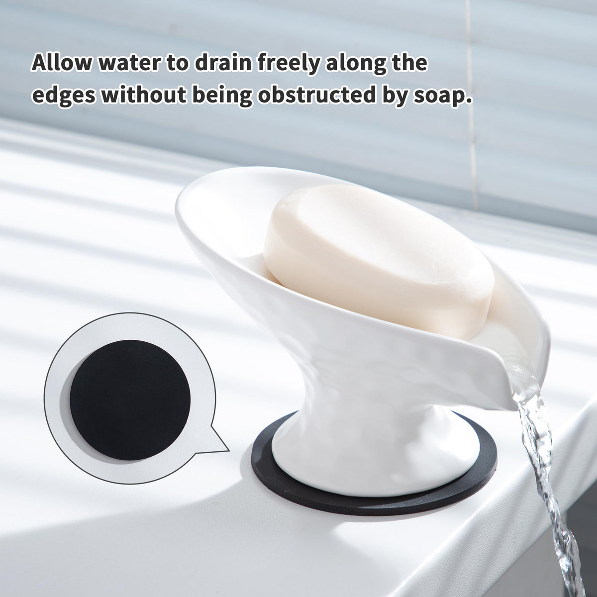 Self Draining Soap Dish,Soap Dish for Shower,White Ceramic Soap Holder for Bathroom Kitchen Shower Keeps Soap Dry, Easy to Clean(Matte White)
