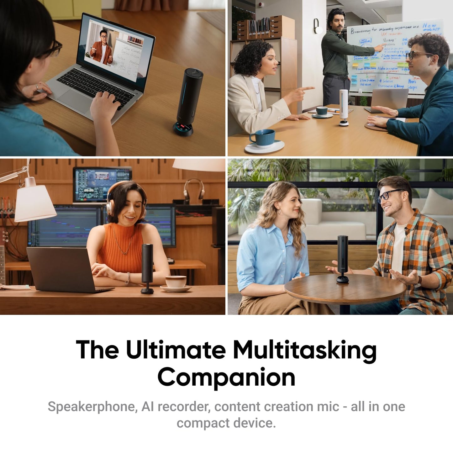 Insta360 Wave AI Conference Speakerphone with Bluetooth, Noise-Canceling Mics, Beamforming, Zoom Certified, AI Transcription & Summary, 32GB Storage for Meetings, Podcasts, Home office and Livestreams