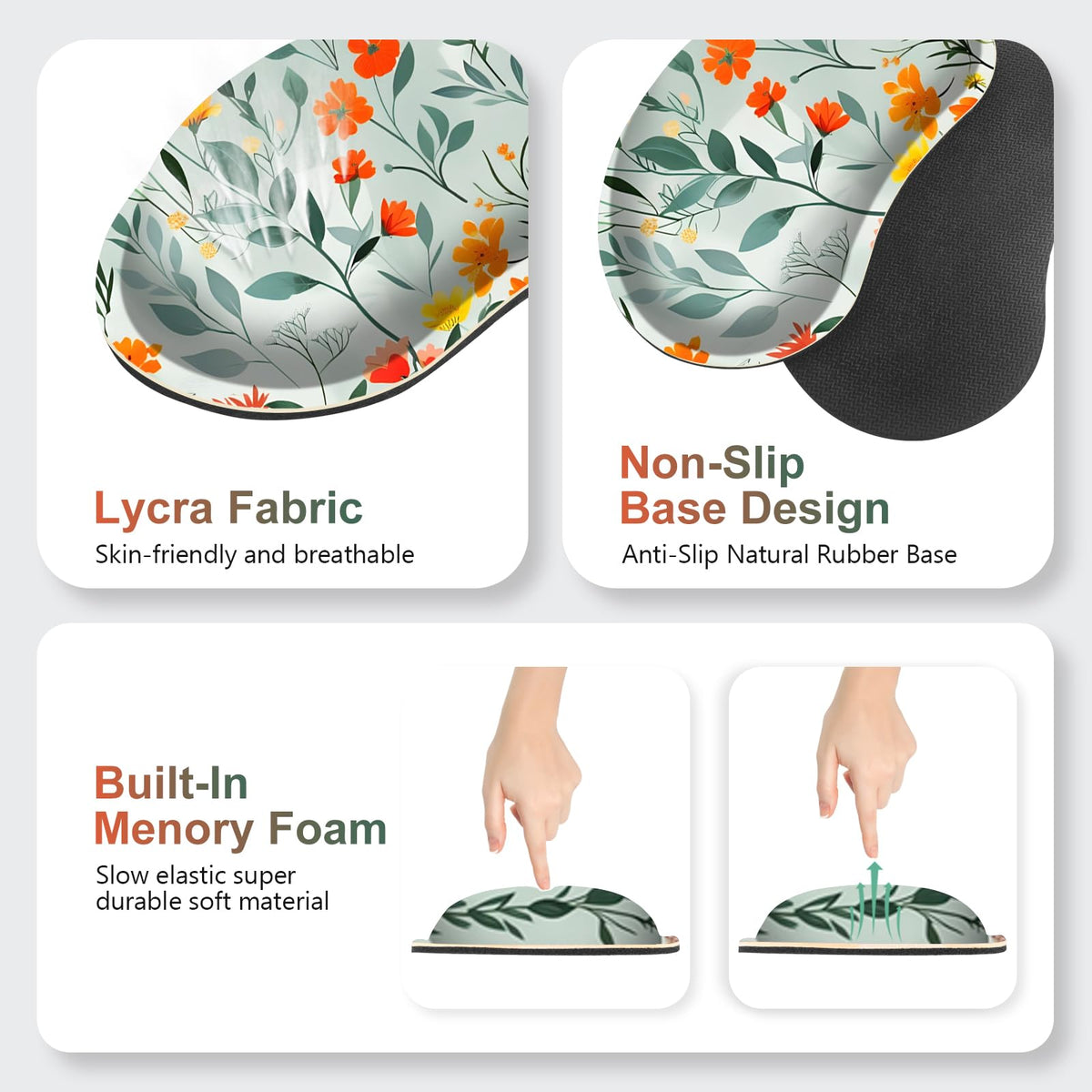NXZGO Large Gaming Mouse Pad Set, 4 in 1 Ergonomics Keyboard Desk Mat Memory Foam Wrist Rest, Computer PC Extended Game Mousepad, Non-Slip Desk Matt Easy Typing Pain Relief I Blooming Orange Florals