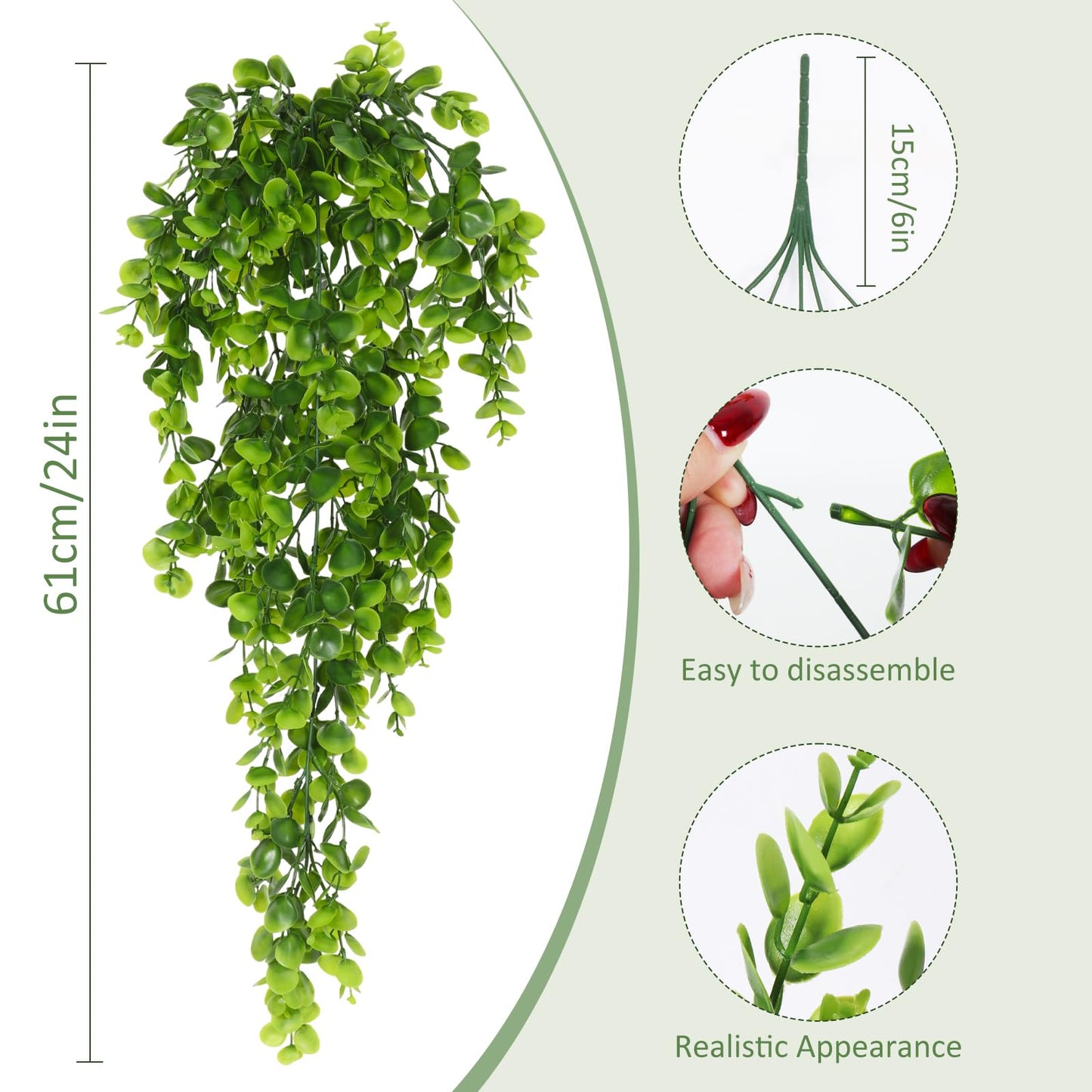 RECUTMS 4 Pack Artificial Hanging Plants Faux Eucalyptus Leaf Greenery Fake Plant for Wall House Room Patio Indoor Outdoor Home Shelf Office Decor (Green)