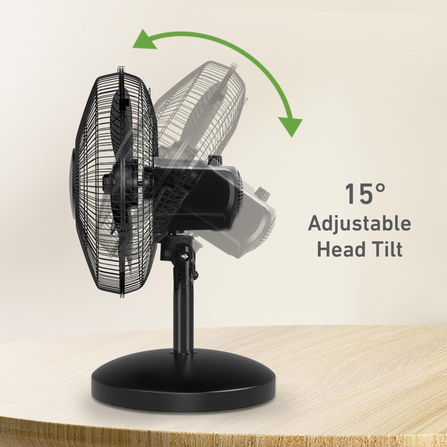 Holmes 12 Inch Oscillating Table Fan 3 Speeds 75 Degree Wide Angle Oscillation Adjustable 15 Degree Tilt Quiet Operation Home Office Bedroom Kitchen Black