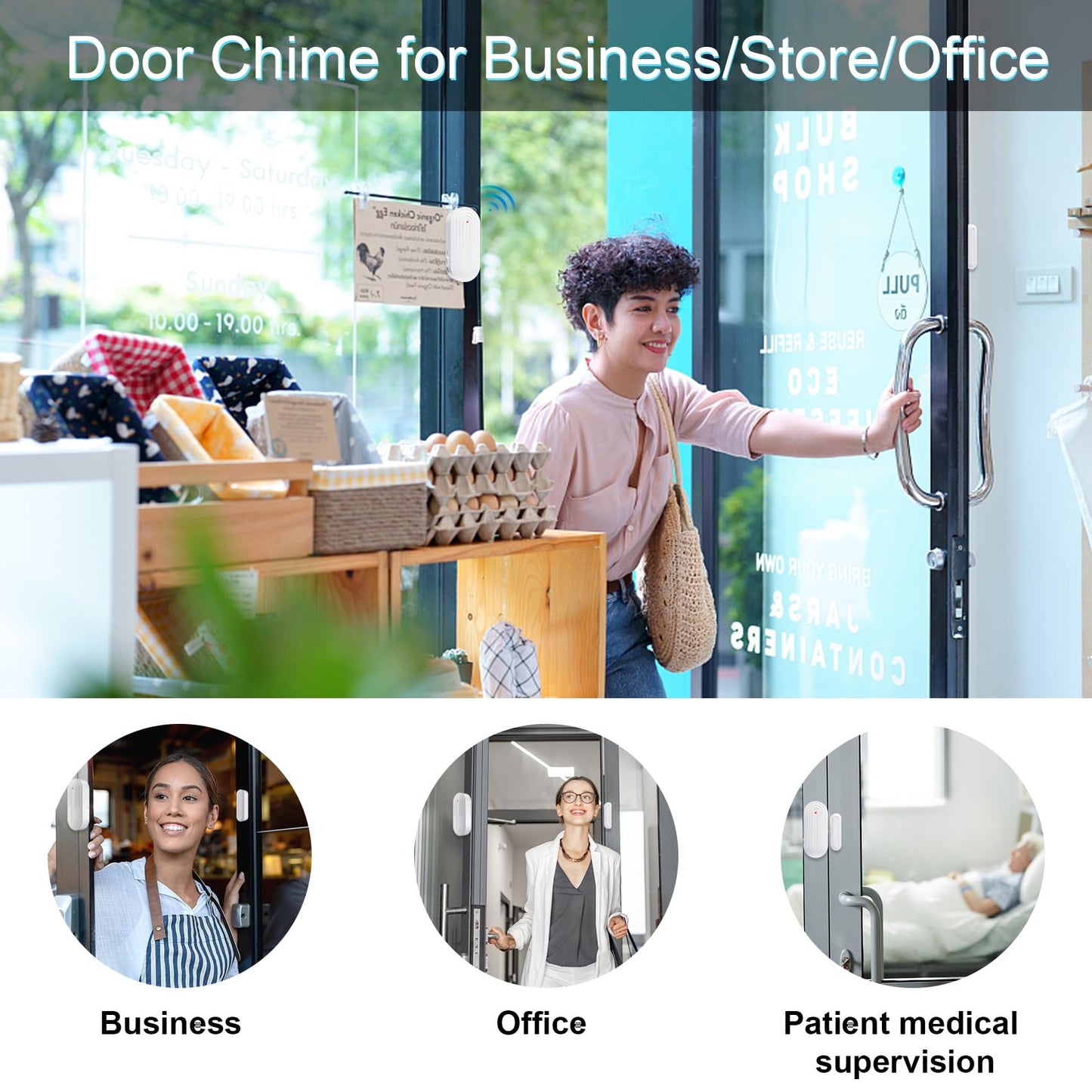 SanJie Door Chime, Door Open Contact Sensor Alarm with 500 FT Range,26 Chimes 5 Adjustable Volume for Business/Store/Home/Office When Entering 3 Sensors + 1 Receiver