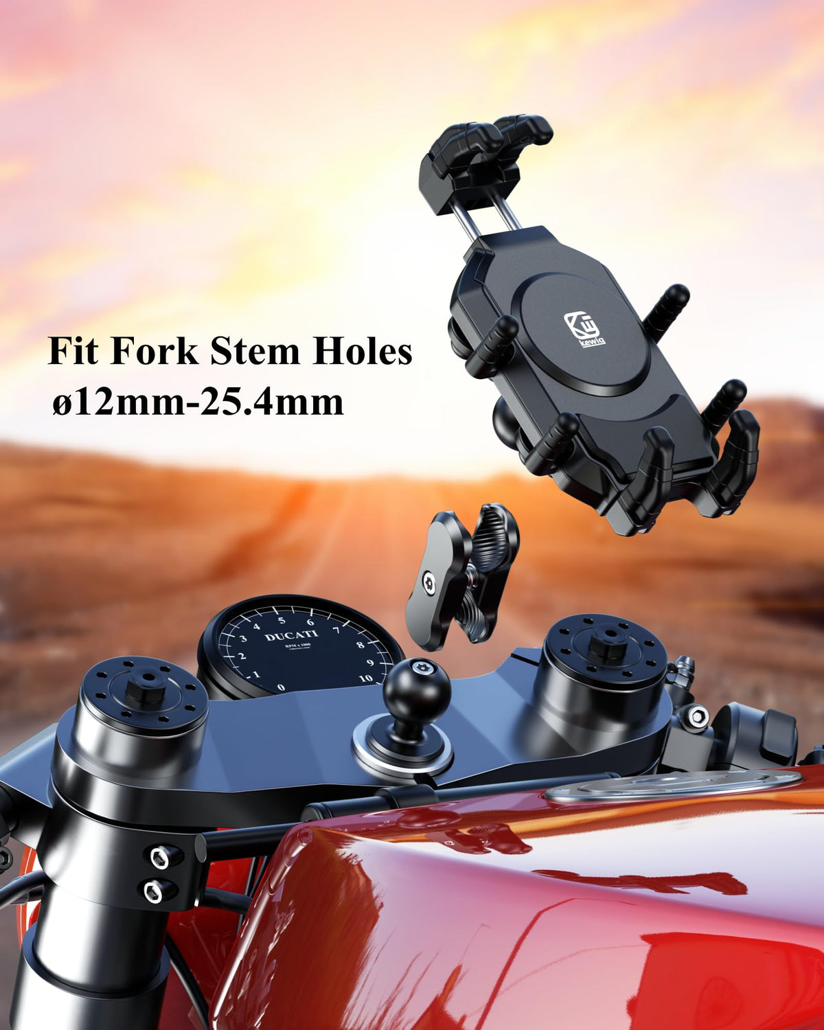 BRCOVAN Anti-Theft Motorcycle Fork Stem Phone Mount Holder with Vibration Dampener & High-Speed Secure Lock, Heavy Duty, Adjustable Size, Big Phone Friendly, Fit for 5.4-7.2'' Cellphone