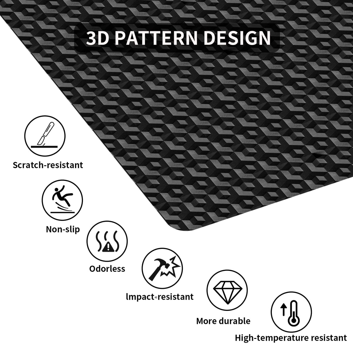 Office Chair Mat for Hardwood Floors, 48" x 36" Black 3D Pattern PVC Chair Mat, Heavy Duty Floor Protector for Rolling Chair, Easy Glide and Clean, Under Computer Desk Floor Mat for Home & Office Use