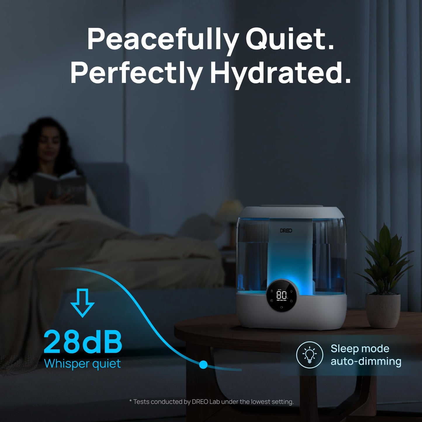 DREO 6L Top Fill Humidifiers for Bedroom, 60H Runtime 28 dB Quiet Supersized Cool Mist Air Humidifiers for Large Room, Baby Nursery, Plant, Indoor, Night Light, Easy to Clean, Precise Humidity Control