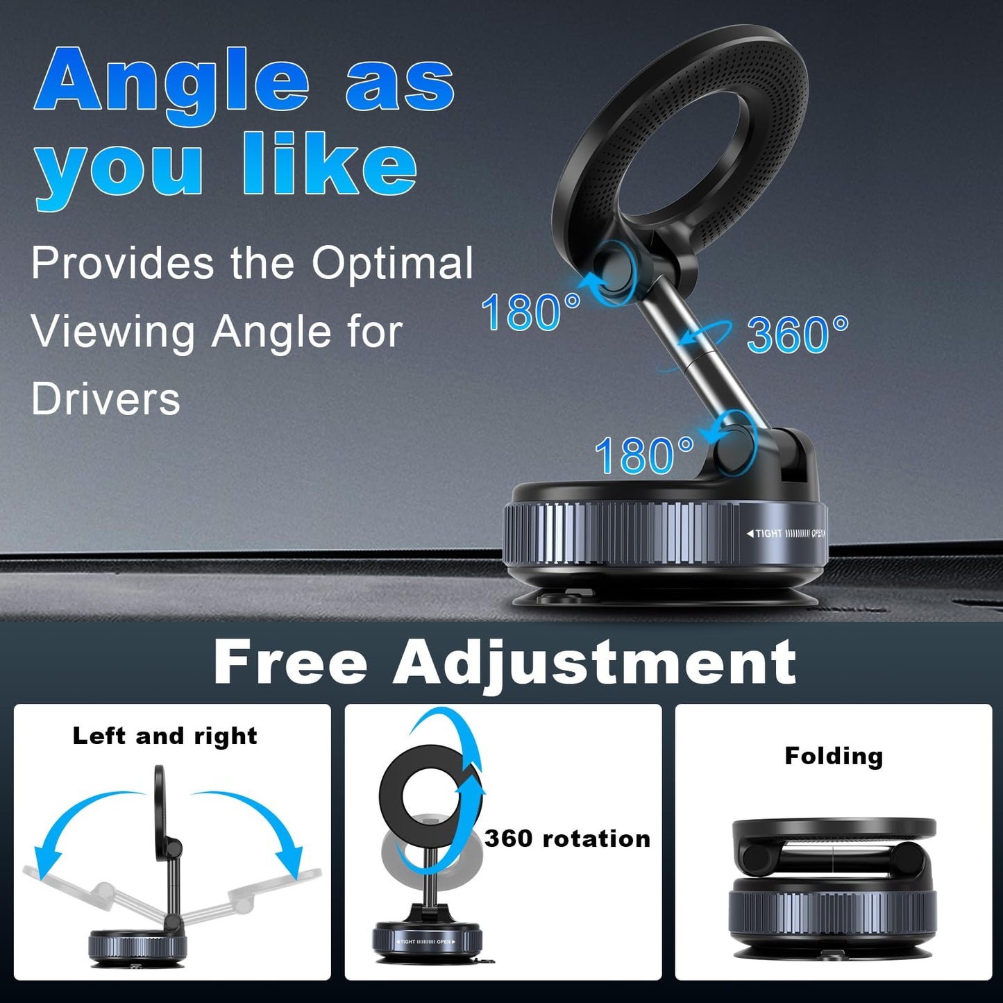 KALVATAY Vacuum Magnetic Phone Holders for Your Car, 360° Adjustable Car Phone Holder for Magsafe with Powerful Magnet, Folding Car Mount for iPhone 17 Pro Max 16 15 14 13 12 Air Plus & Android