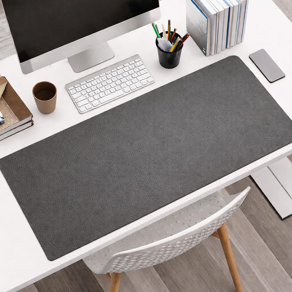 Large Desk Mat 47" x 23" – Premium PVC Leather Desk Pad, Non-Slip Office & Home Workspace Mat, Water-Resistant Writing Surface, Large Desk Protector for Laptop, Keyboard & Mouse (Grey)