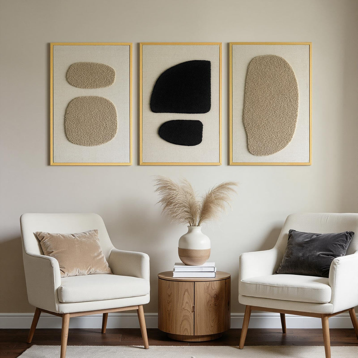 3D Textured Wall Art Bedroom, Set of 3 Abstract Geometric Minimalist Picture, Framed Linen Canvas Artwork for Living Room Office