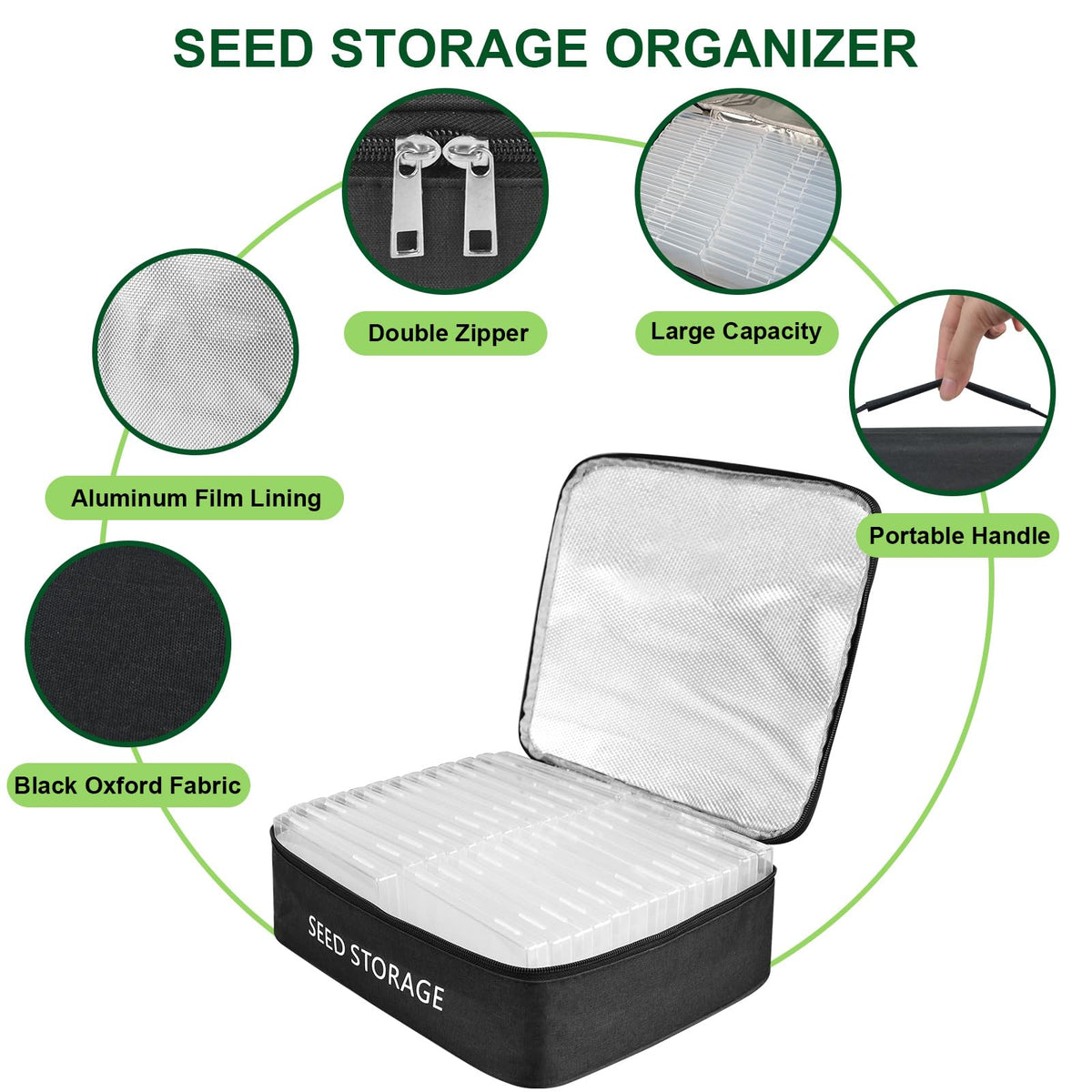 26 Slots Seed Storage Organizer Box with 10 Seed Envelopes, Oxford Cloth Seeds Storage Container with Insulated Bag, Garden Seed Packet Organizer with Label Stickers for Vegetable Flower Plants