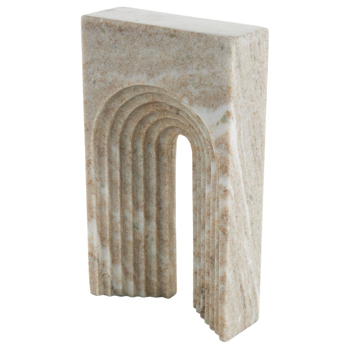 Deco 79 Marble Geometric Decorative Sculpture Rectangular Home Decor Statue with Arched Groove Interior, Accent Figurine 6" x 2" x 11", Beige