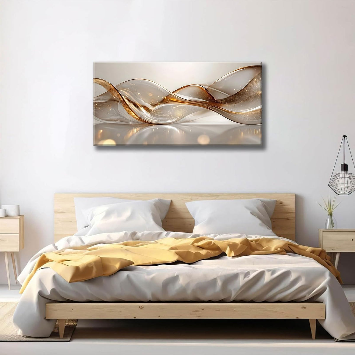 Modern Large Living Room Canvas Wall Art Gold Abstract Lines Decor painting Pictures Transparent Wave Neutral Posters Prints for Bathroom Bedroom Office Hallway Home Decoration