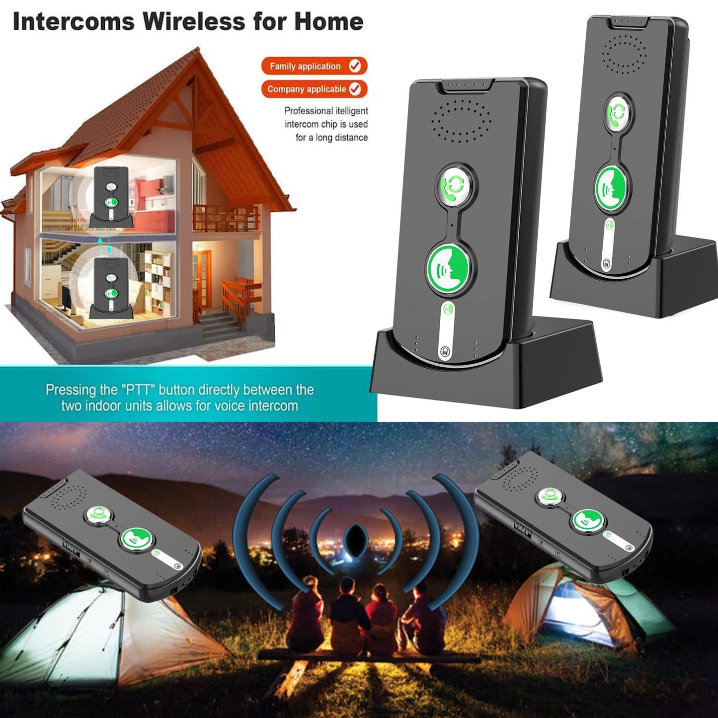 2 Way Wireless Intercom System for Home, 1/2 Mile, Full Duplex 2-Way Radio Hands Free, Rechargeable, 120H Standby,Volume Control - Room to Room, Elderly Care, Indoor Outdoor,Use for Business, Offices