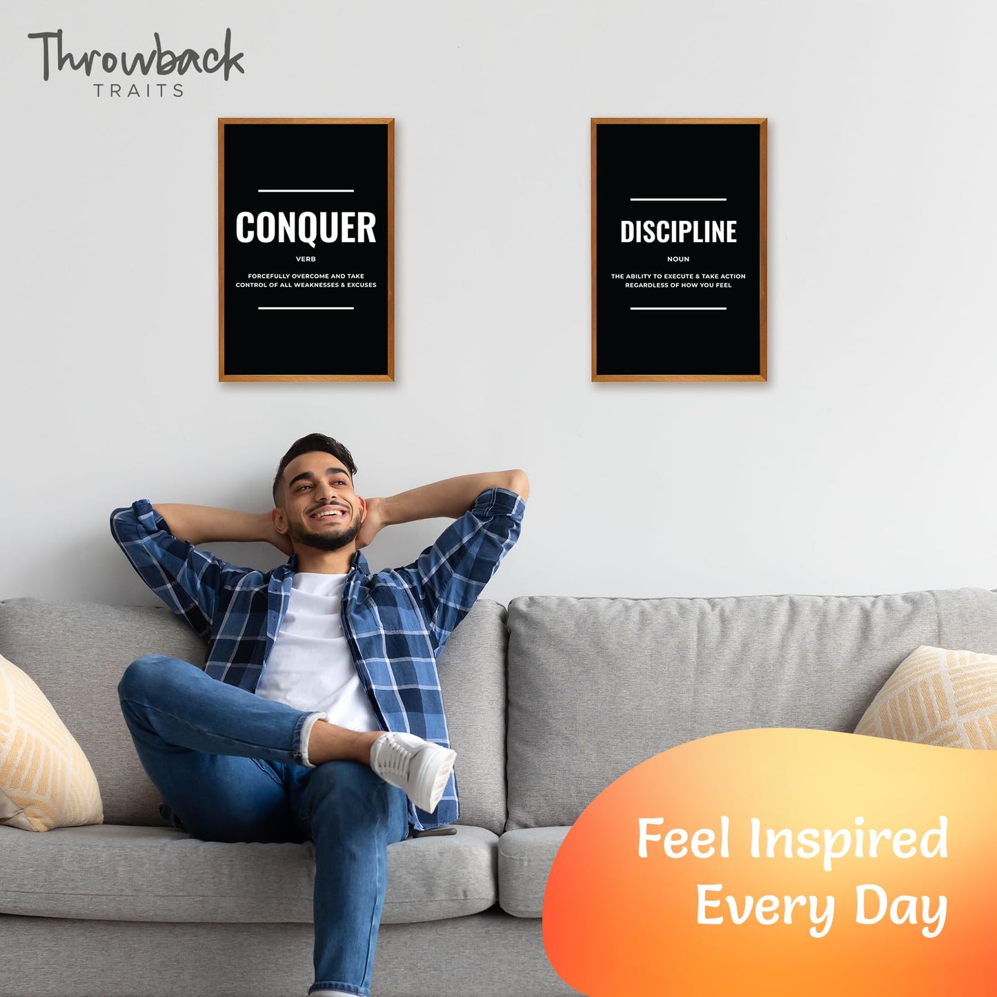 Black and White Motivational Posters Set of 6 - Inspirational Wall Art Prints for Men | Hustle Grind Discipline Office, Home Gym & Bedroom Decor | Bold Monochrome Quotes | ThrowbackTraits