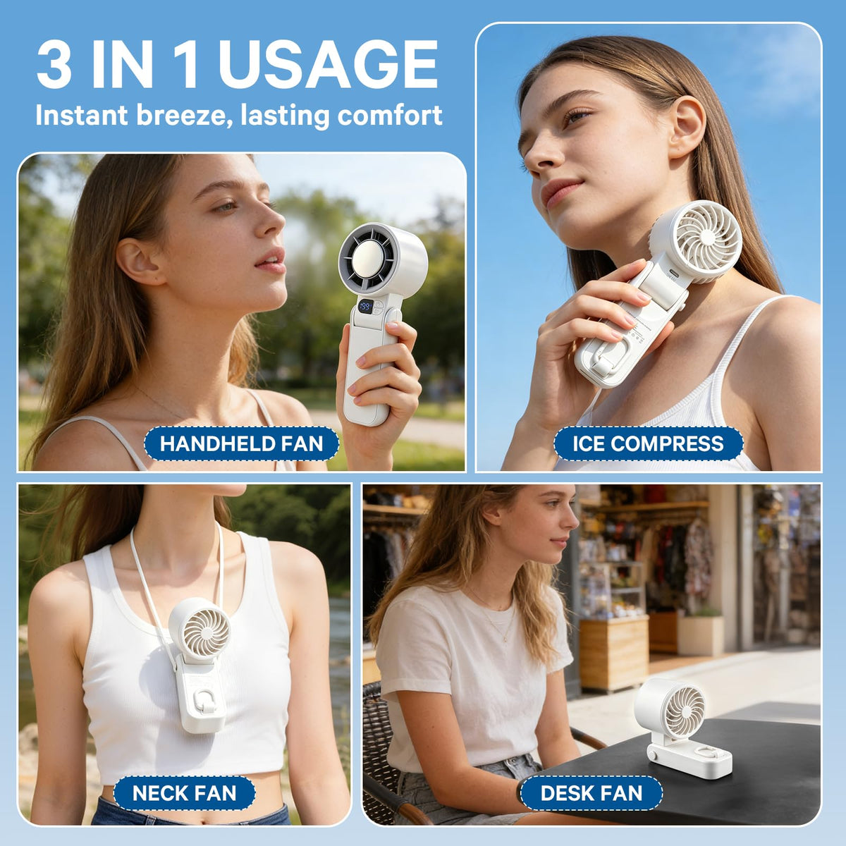 Wupsaoe Handheld Portable Turbo Fan with Ice Cooler, Speed (1-199) Rechargeable Personal Fan,Powerful Mini Personal fan for Travel, Outdoor, Beach & Makeup