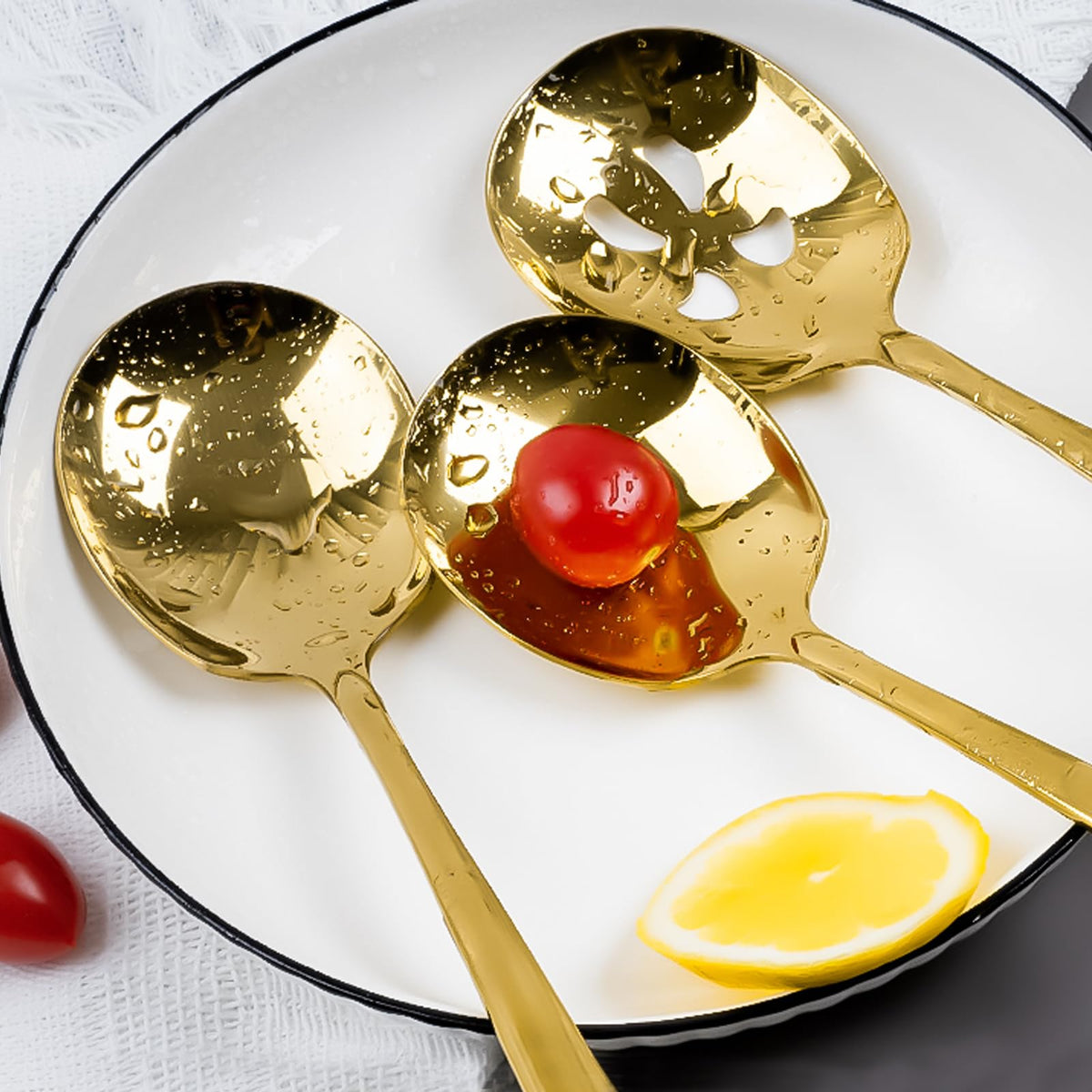 Serving Spoons Set, 9.14 Inch Slotted Spoon Serving Spoon,Stainless Steel Serving Utensils for Buffet(6Pack,Gold)