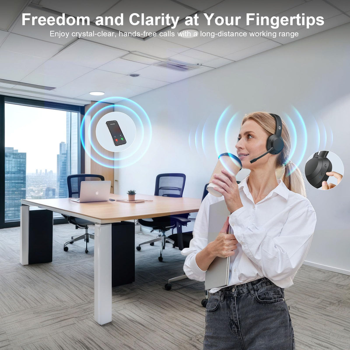 FXWONTY Wireless Headset, Bluetooth Headphones with Mic(AI Noise Cancelling), 65 Hrs Working Time with USB Dongle, Wireless Headset with Mic for Work from Home/Computer/Laptop/PC/Android
