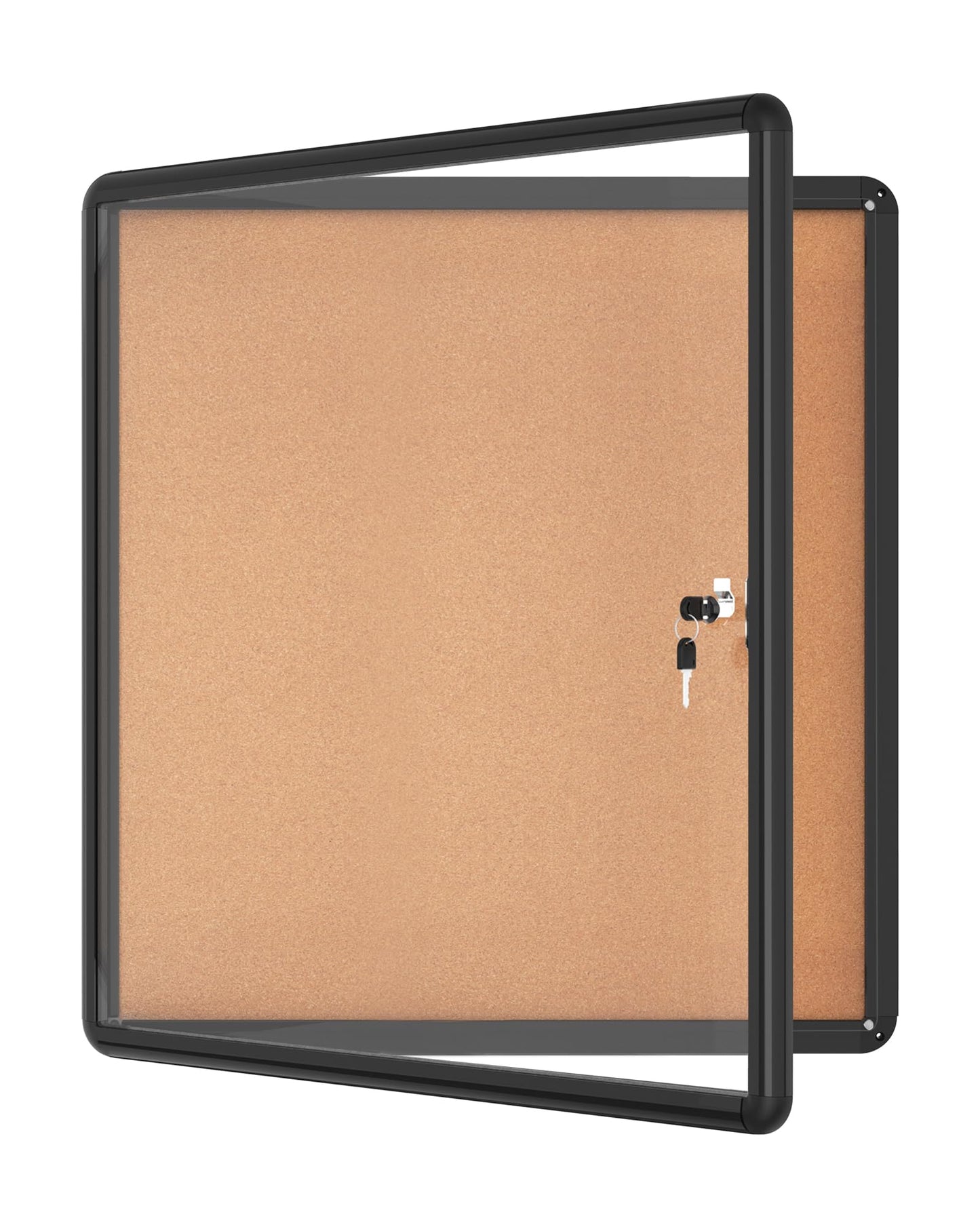 Mifuro 28"x26" Enclosed Bulletin Board, Lockable Weather-Resistant Aluminum Cork Noticeboard for School & Office, Black Frame w/Cork