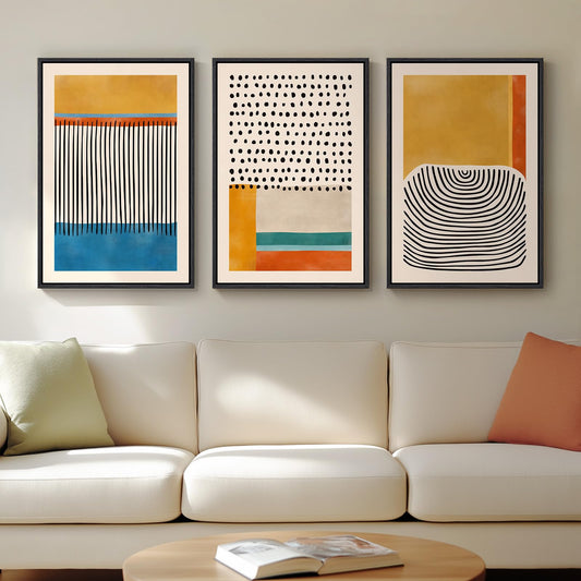 Framed Colorful Abstract Wall Art for Living Room, 3 Piece Mid Century Modern Canvas Paintings Prints Artwork for Walls, Large Modern Triptych Pictures Wall Decor for Bedroom Home Office, 16x24 Inch