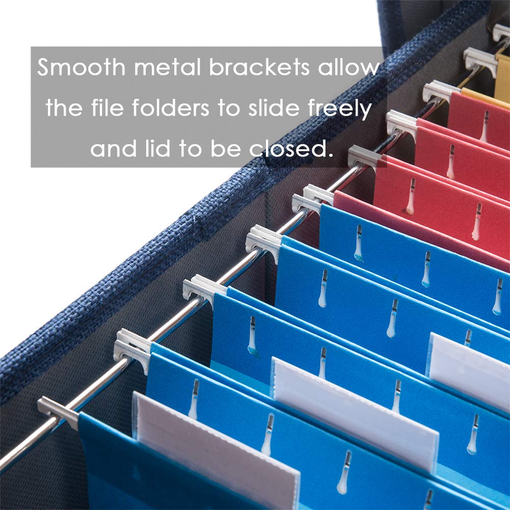 PRANDOM File Organizer Box - Set of 1 Collapsible Decorative Linen Filing Storage Hanging File Folders with Lids Office Cabinet Letter/Legal Size Navy Blue (17x14x11.2 inch)
