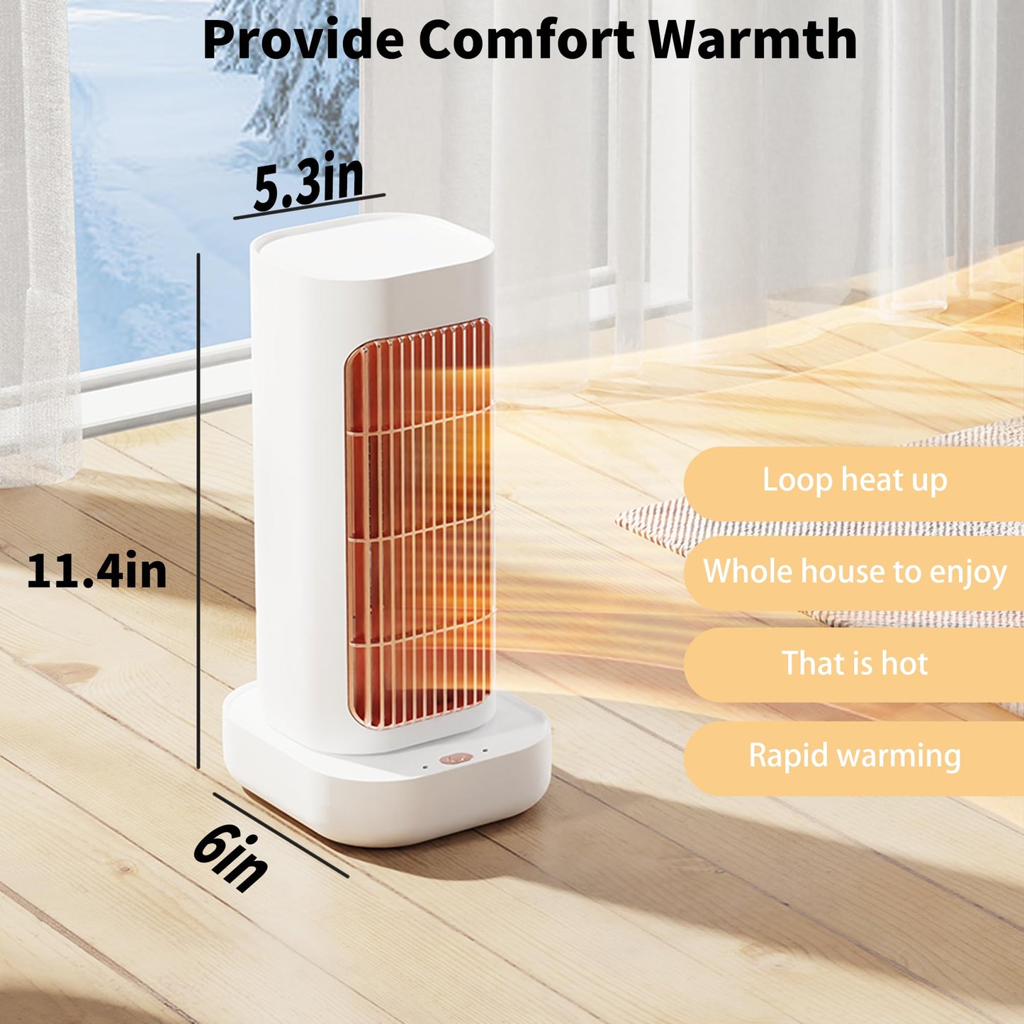 Space Heater, Small Electric Space Heaters with 90° Oscillation, Portable Space Heaters for Indoor Use, Overheat & Tip Over Protection Room Heater for Bedroom, Living room, Offices, Garage, White
