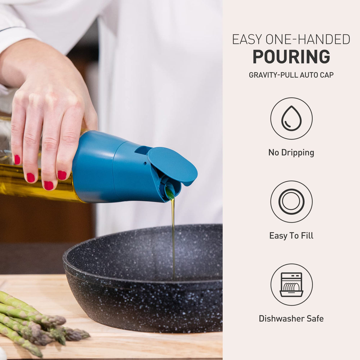 Zuutii Olive Oil Dispenser - Drip Free Spout Bottle for Kitchen Glass Oil and Vinegar Dispenser - Blue