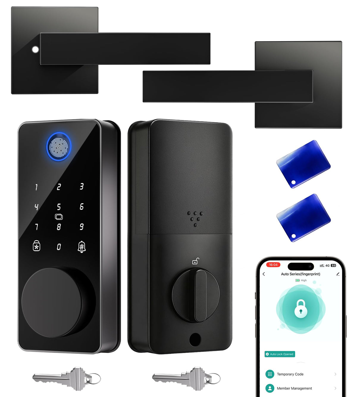 IBLOG Smart Deadbolt Lock with 2 Handle Set, 5-in-1 Keyless Entry Door Lock with Fingerprint, APP Control, Auto Lock, IP54 Waterproof, Temporary Passcode for Front Door