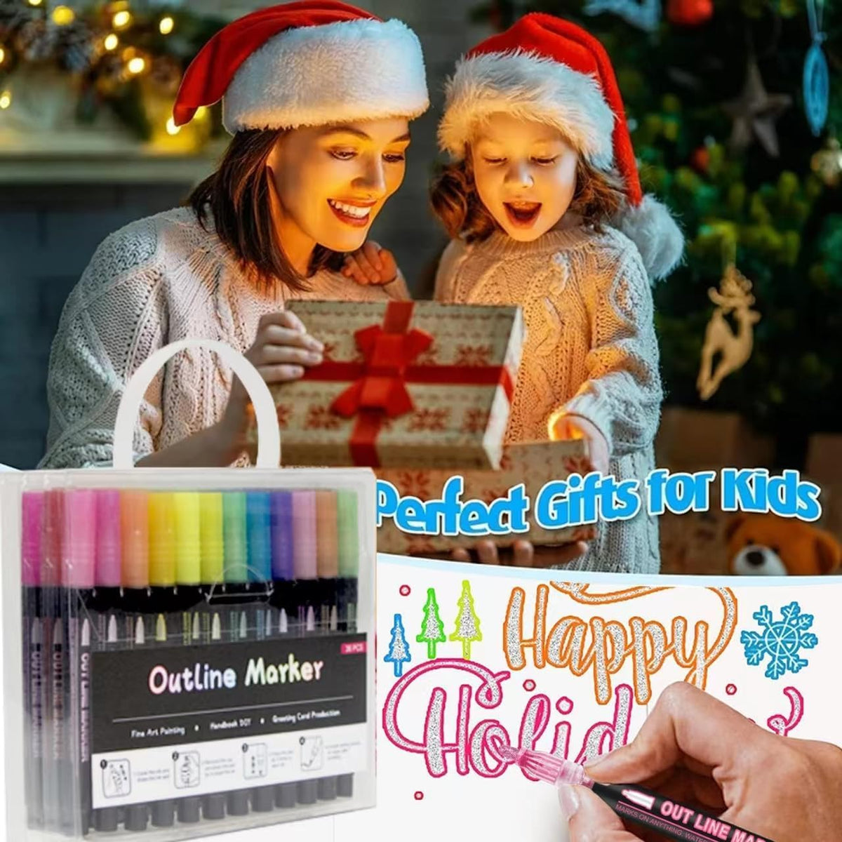 Double Line Outline Markers 24 Colors Super Squiggles Glitter Markers Self Outline Metallic Marker, Teen Girl Gifts Trendy Stuff, Doodle Shimmer Marker for Christmas Gift, Birthday, DIY Art Crafts