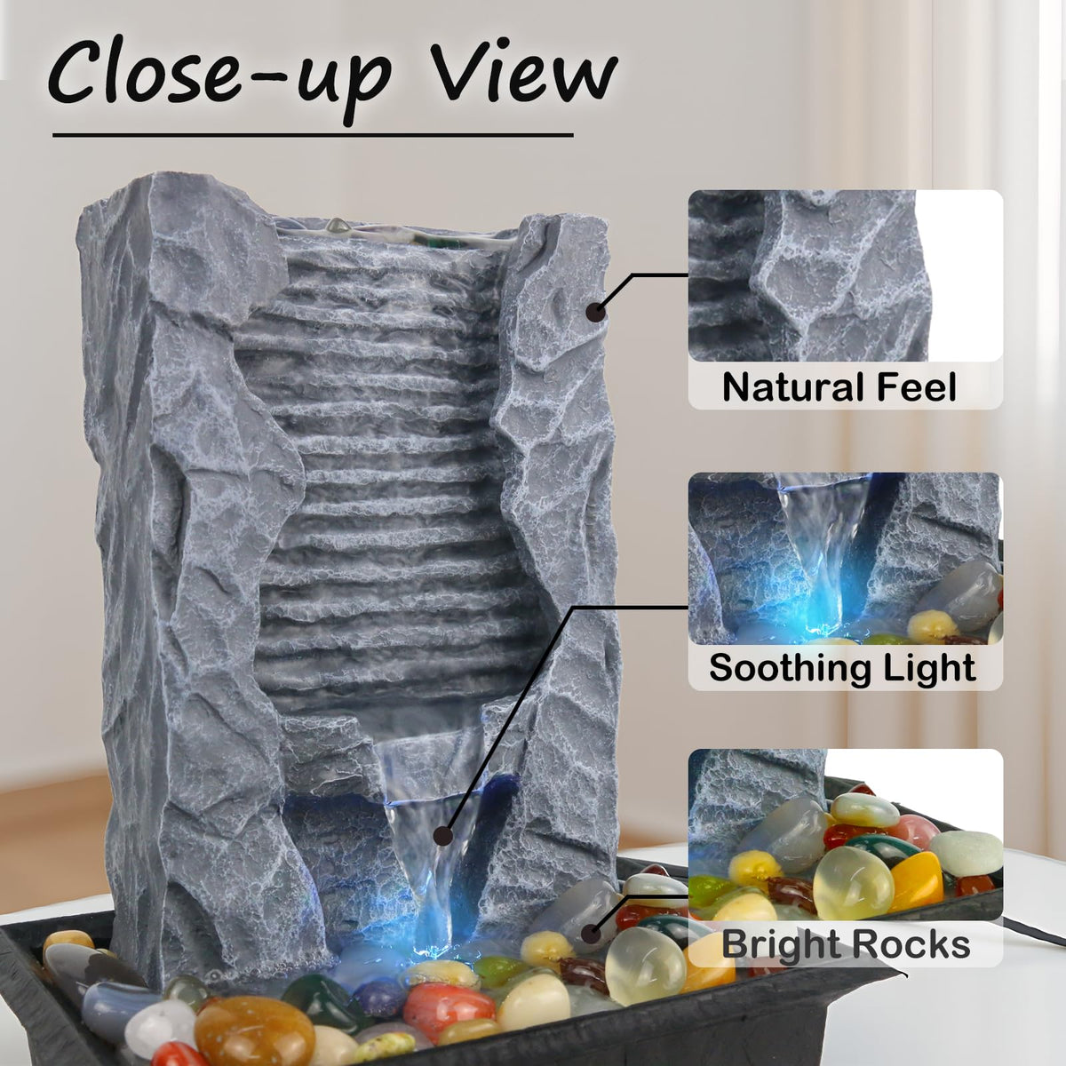 Tabletop Water Fountain Indoor, Resin Waterfall Fountain for Stress Relief and Meditation, Calming Office Desk Home Décor, Zen Relaxation Gift for Friend Office Boss, Excellent Housewarming Gift