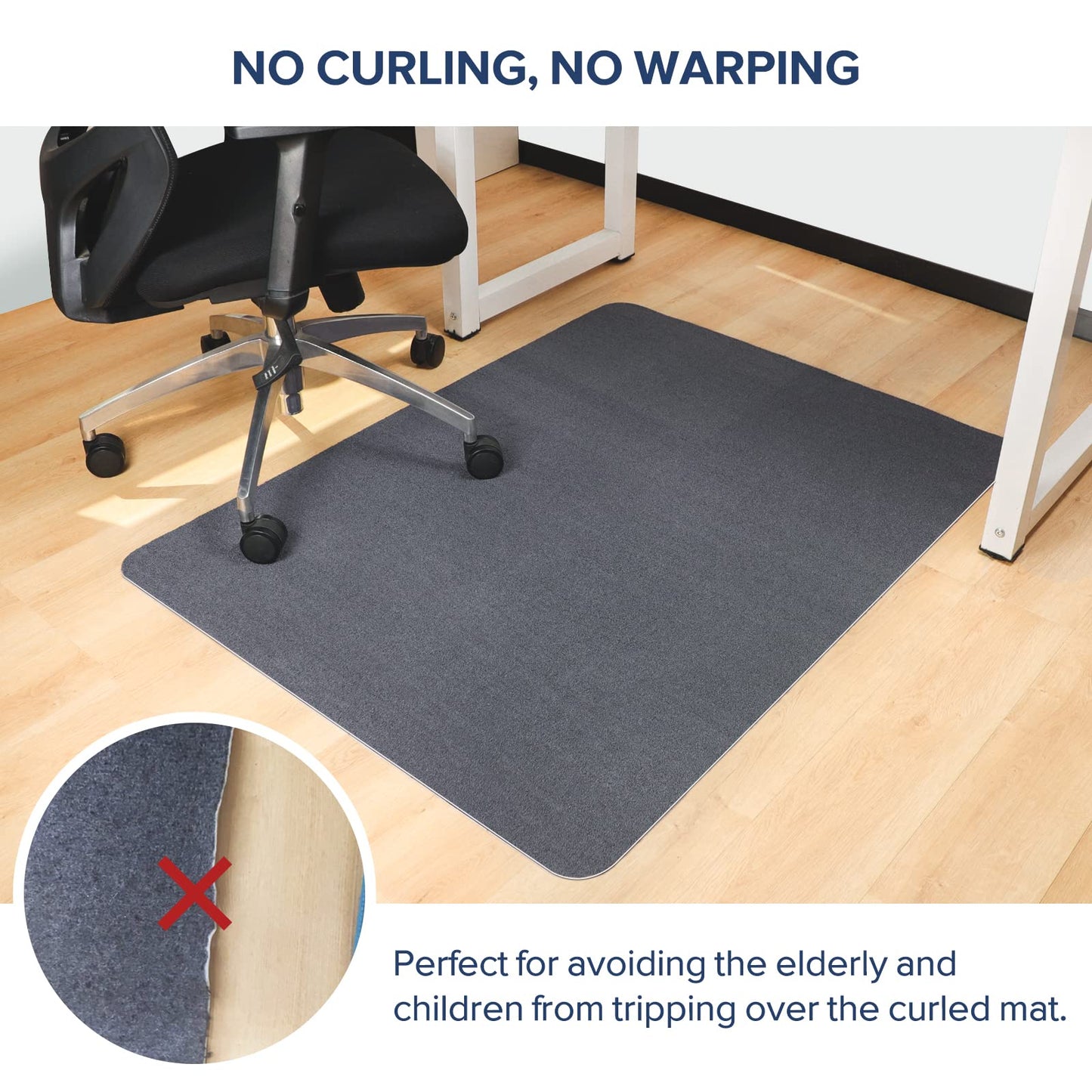 Chair Mat for Hard Floors, QQpony 1/6" Thick 63"x51" Office Chair Mat for Hardwood Floors, Premium Floor Protector Desk Rug for Home Office (Dark Grey)